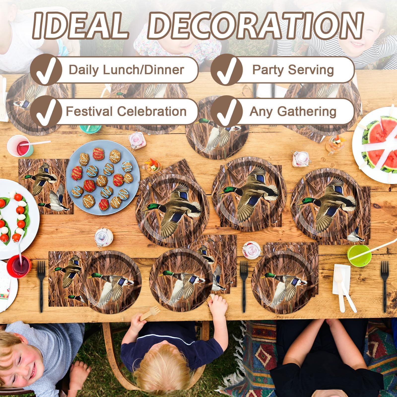 Naozinebi Mallard Duck Party Plates Napkins Duck Hunting Party Tableware Set Duck Theme Birthday Party Decorations Duck Disposab