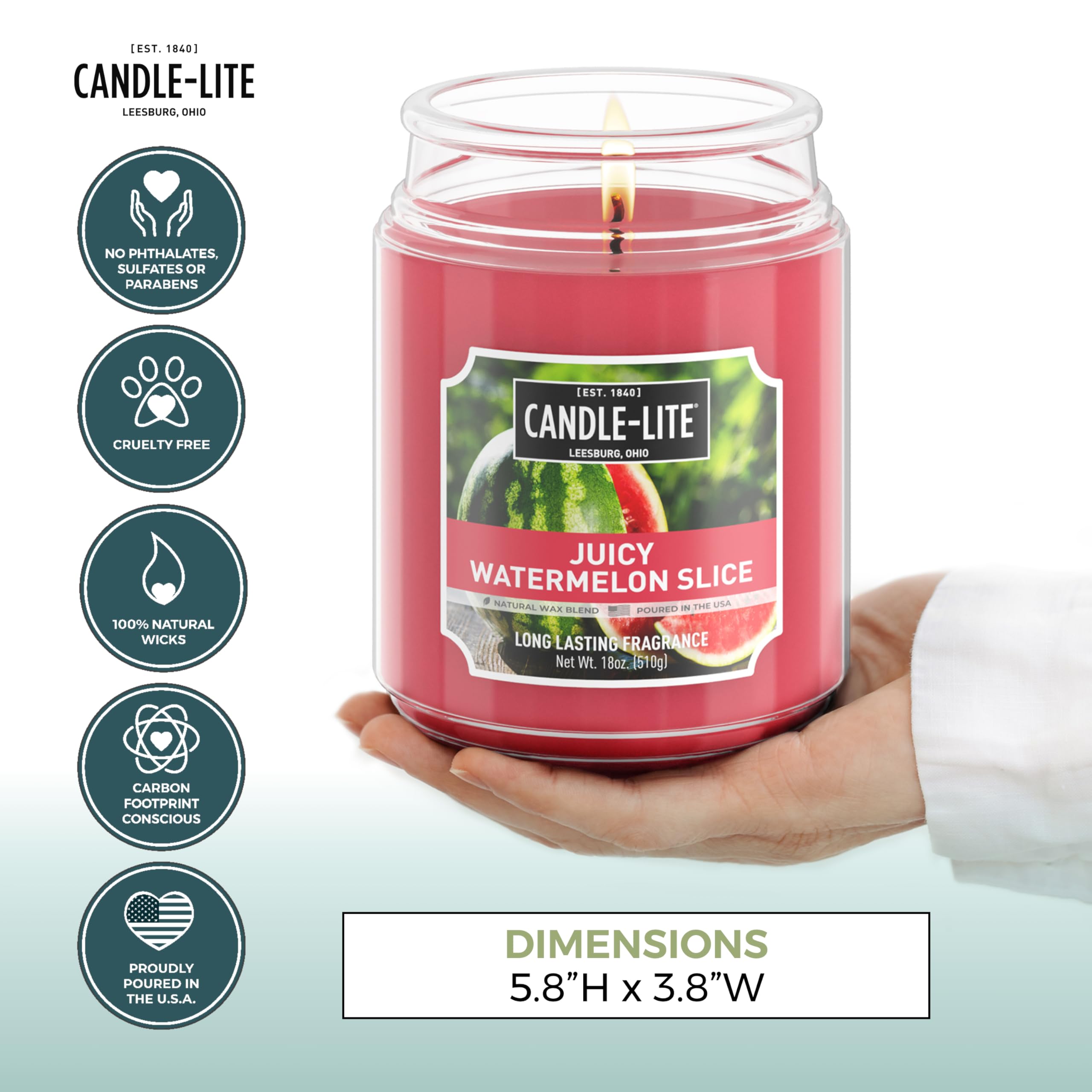 CANDLE-LITE Everyday Scented Juicy Watermelon Slice, One 18 oz. Single-Wick Aromatherapy Candle with 110 Hours of Burn Time, Red