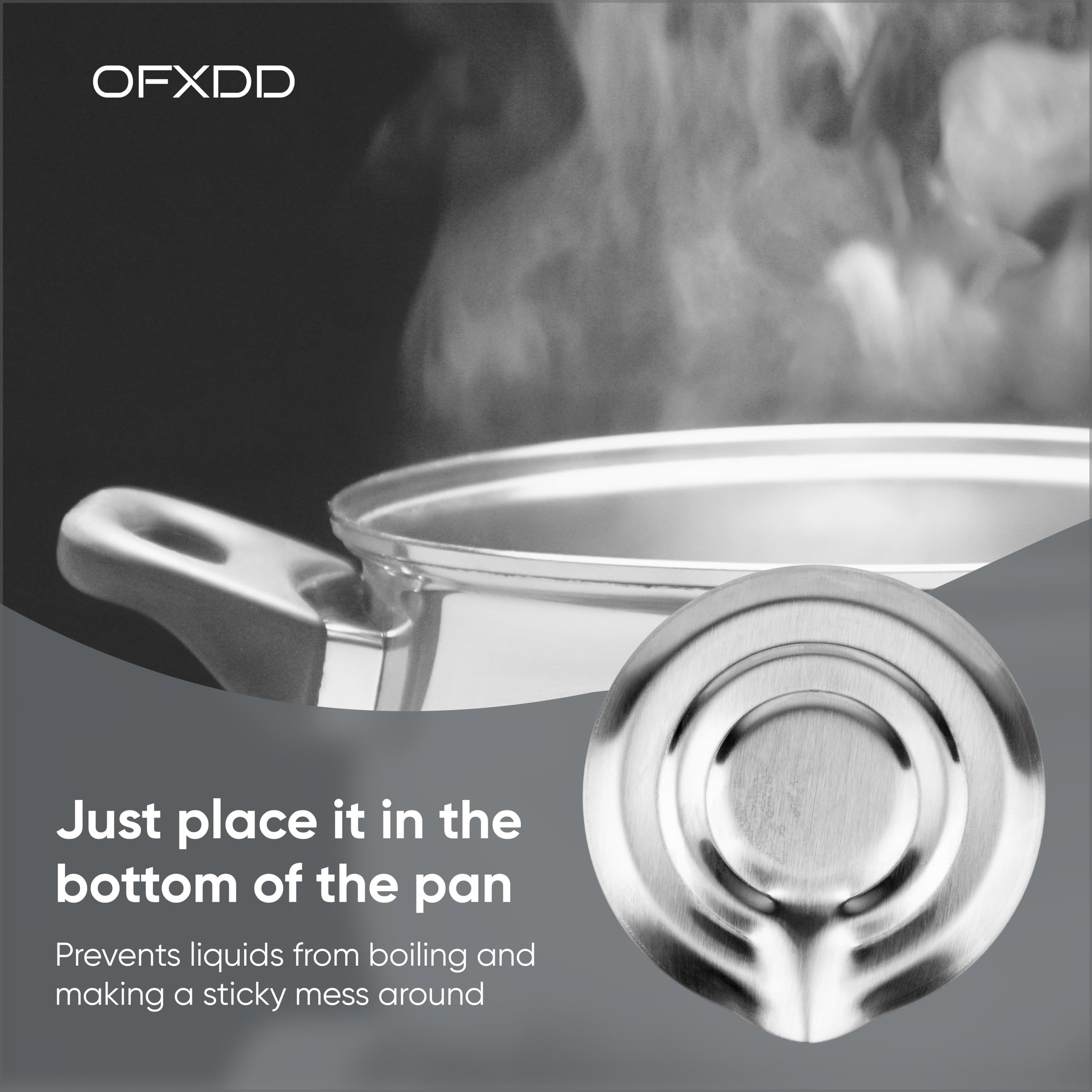OFXDD Pot Minder - Stainless Steel Boil Control Disc for Kitchen Pots - Prevents Boil Over