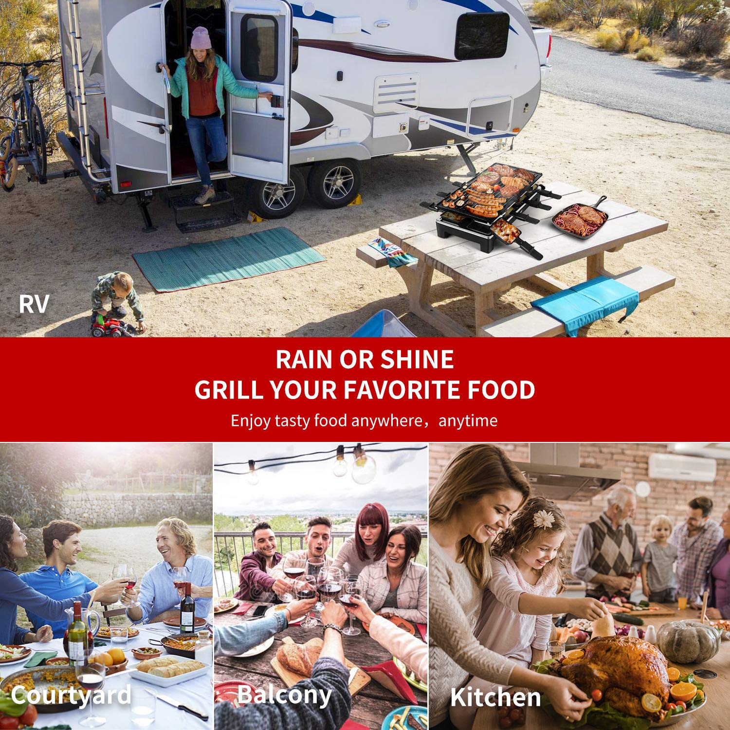 Raclette Grill  Techwood Electric Table Indoor Grill Korean BBQ Grill  Removable 2-in-1 Non-Stick Grill Plate  1500W Fast Heating with 8 Cheese Melt Pans  Ideal for Parties and Family Fun