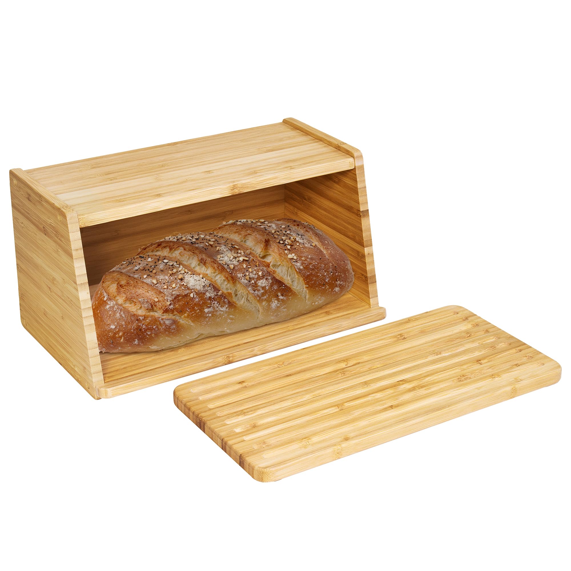 Totally Bamboo Bread Box for Kitchen Countertop  Bamboo Wood Bread Storage Container with Removable Cutting Board Lid and Crumb
