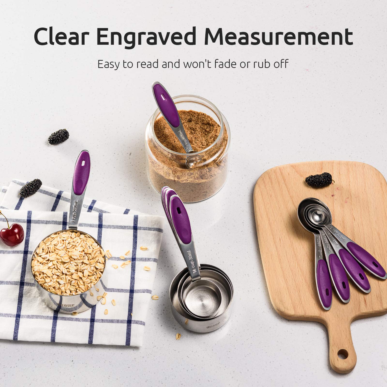 Measuring Cups : U-Taste 18/8 Stainless Steel Measuring Cups And Spoons Set Of 10 Piece, Upgraded Thickness Handle(Purple)