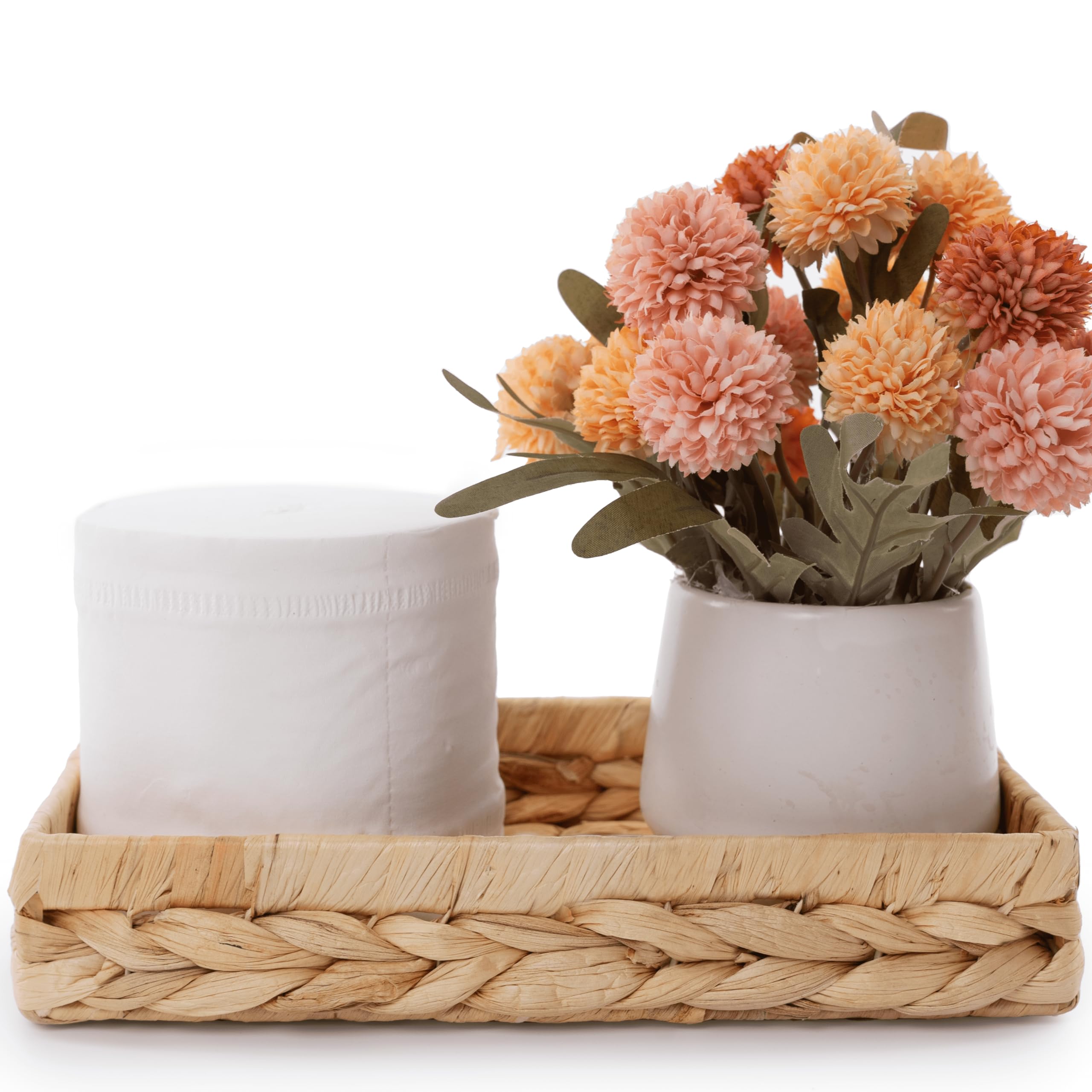 Bathroom Trays For Counter 10'' Decorative Rattan Vanity Tray Wicker Storage For Paper Hand Towel Bathroom Vanity Organizer Coun