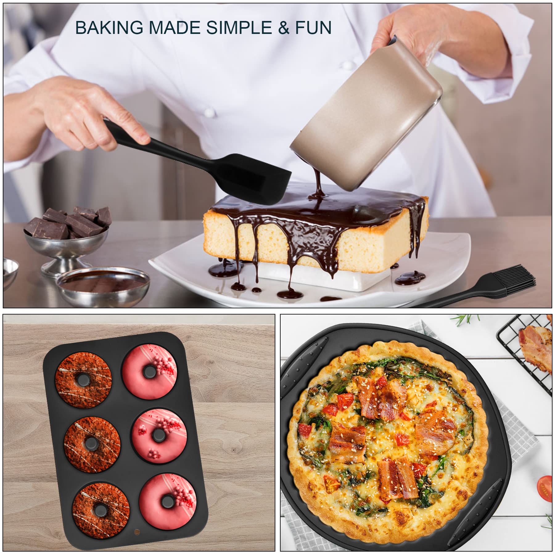 9In1 Nonstick Silicone Baking Bundt Cake Pan Cookie Sheet Molds Tray Heat Resistant Bakeware Tools Kit For Muffin Loaf Bread Piz