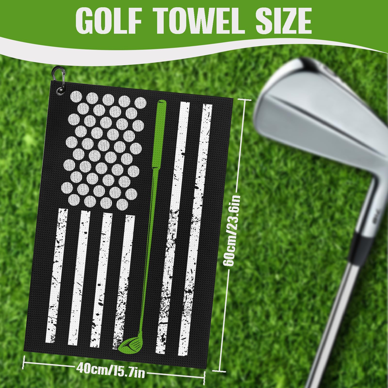 American Flag Golf Towel and Brush Set, Microfiber Waffle Golf Bag Towel with Clip, Golf Cleaning Kit Gifts for Men and Women, F
