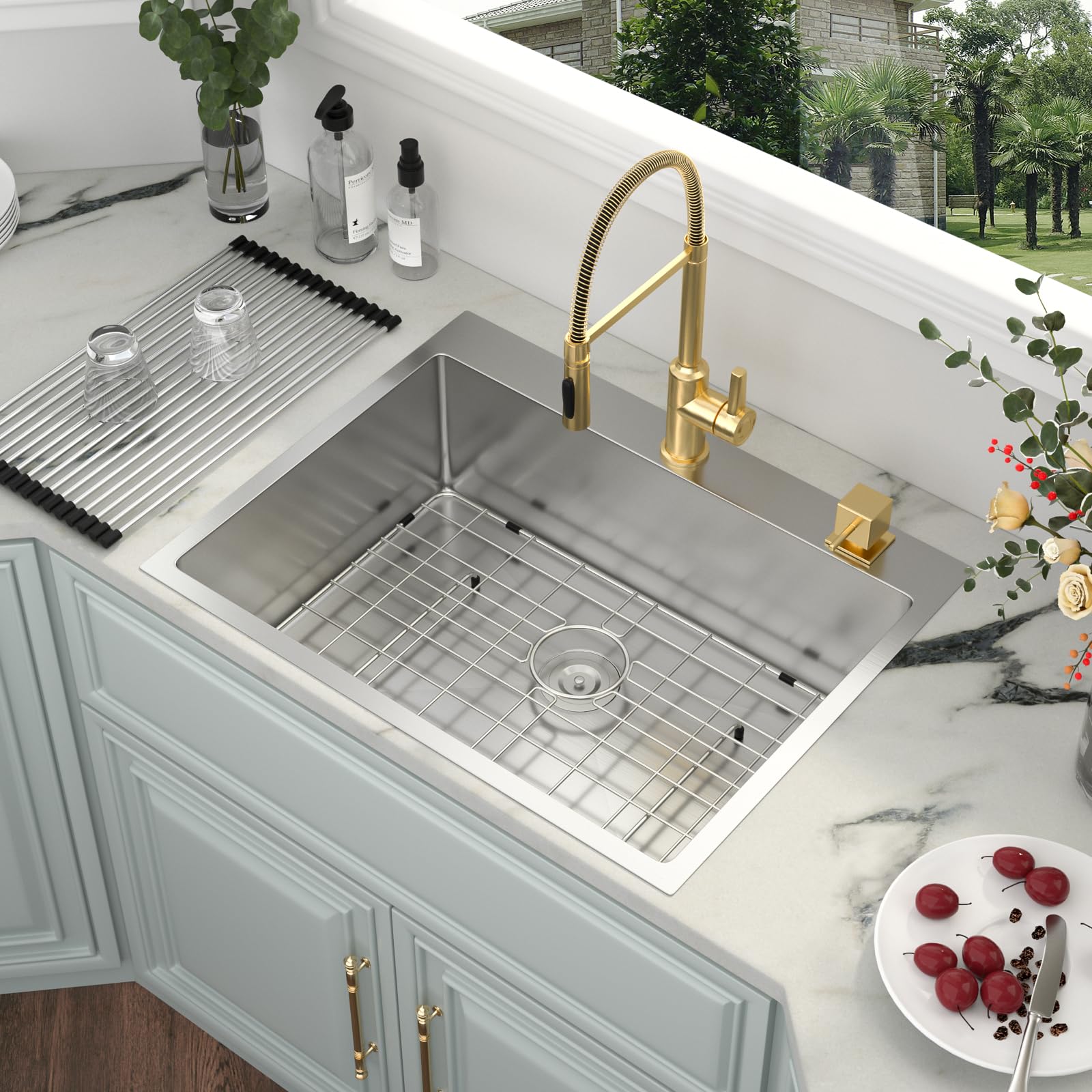 Kichae 28 Drop In Kitchen Sink - 28X22 Inch Kitchen Sink Drop In 18 Gauge Stainless Steel Single Bowl Handmade Topmount Kitchen