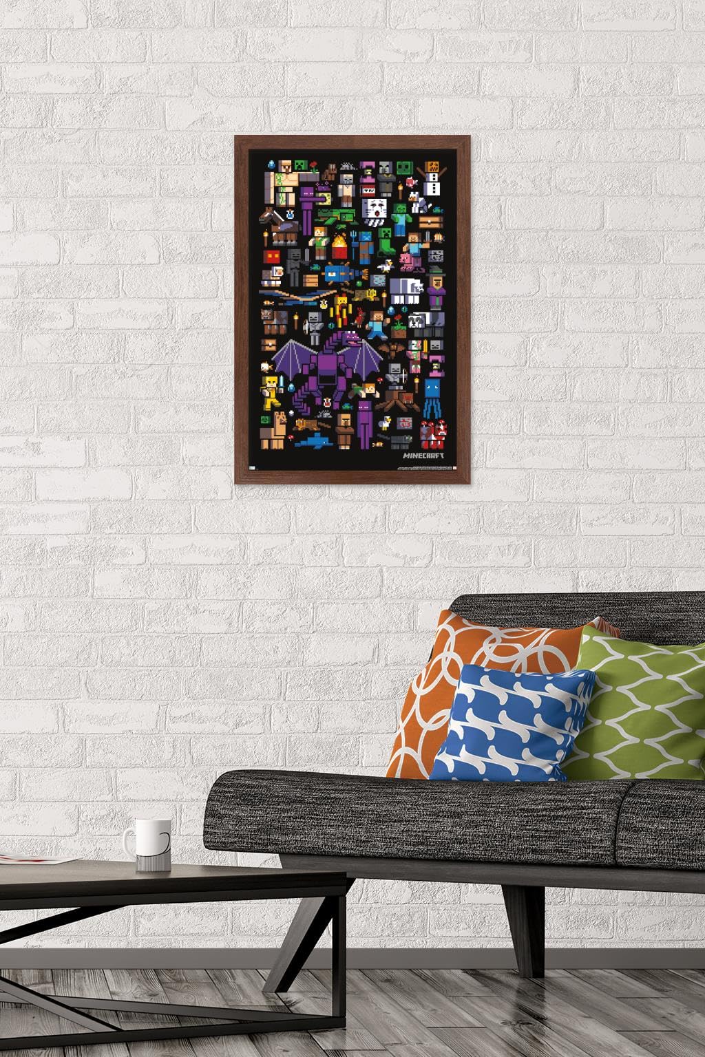 Trends International Minecraft - Mobbery Wall Poster, 14.725'' X 22.375'', Mahogany Framed Version