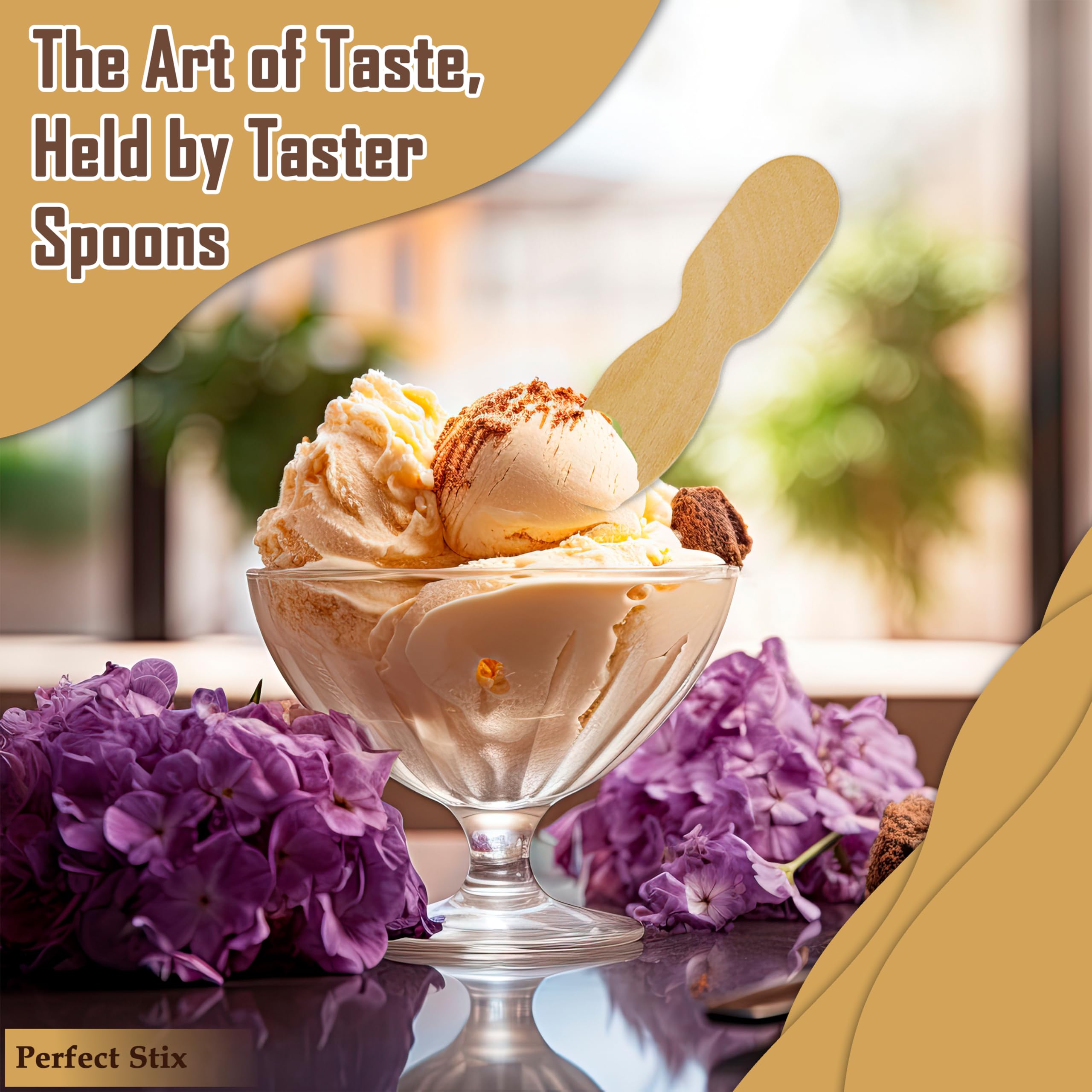 Perfect Stix Wooden Wrapped Taster Ice Cream Paddle Spoon, Paper Wrapped, 3'' Length Wrapped, Natural (Pack Of 300)