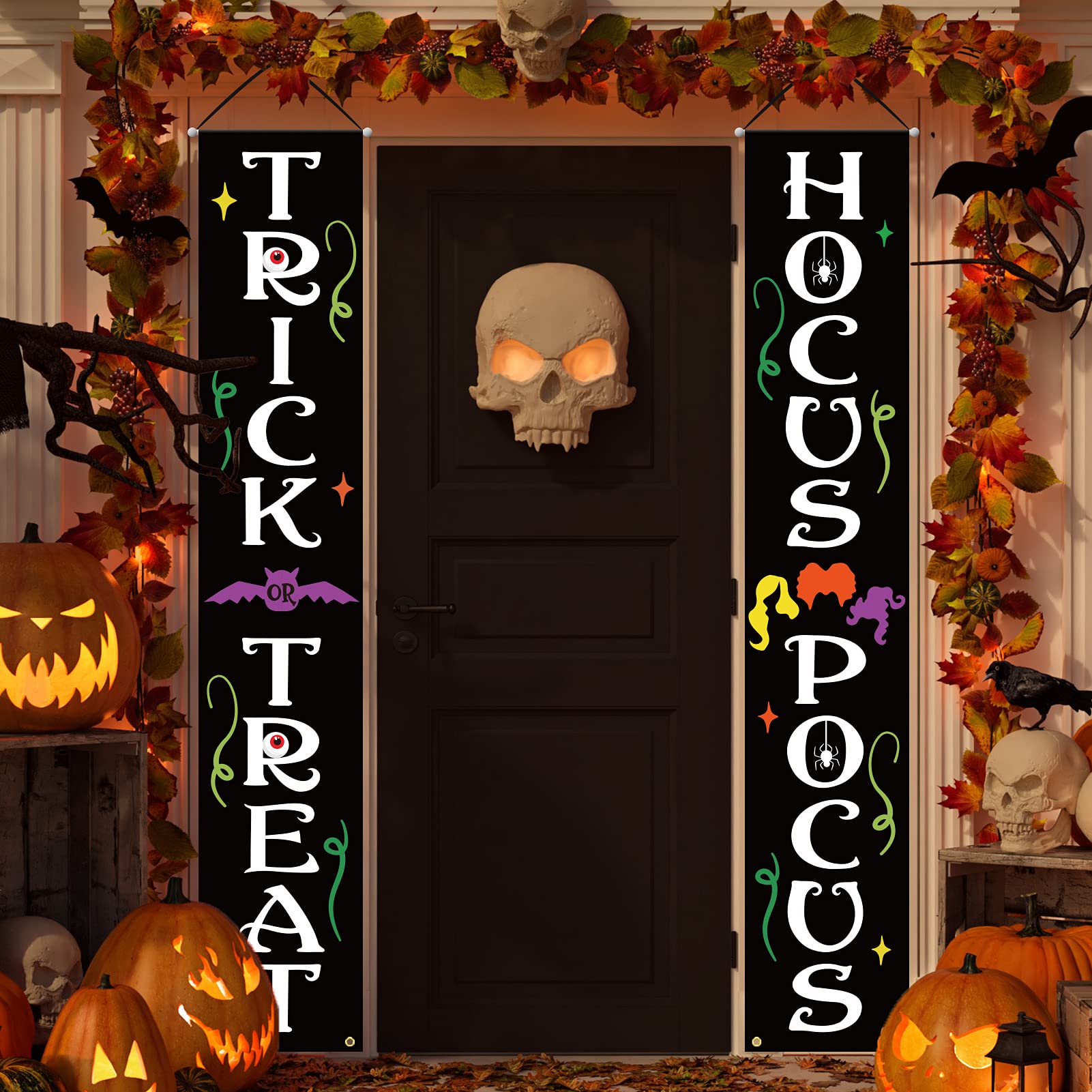 Dazonge Halloween Decorations Outdoor, Trick Or Treat And Hocus Pocus Front Door Porch Banners, Indoor, Decor, Fall Decor