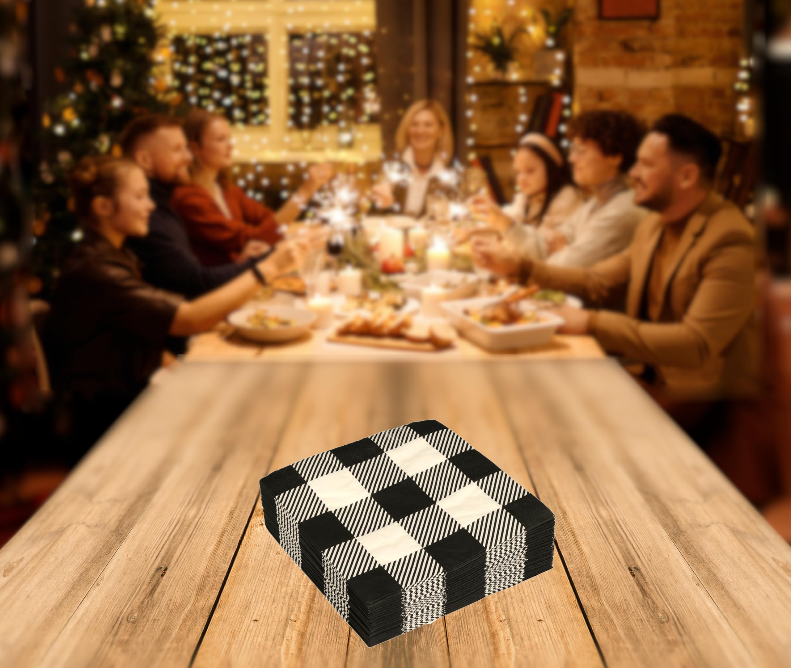 Iconikal Disposable Paper Party Napkins  White Buffalo Plaid  Dinner Size  75-Count