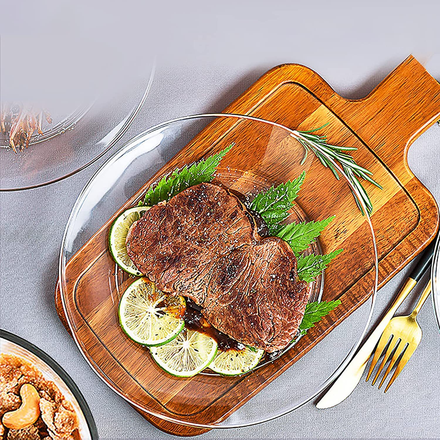 Binzo Glass Dinner Plates, Set Of 6, 10 Inch, Big Full Size Plate For Eating Dinner, Clear, Microwave & Dishwasher Safe, Transpa