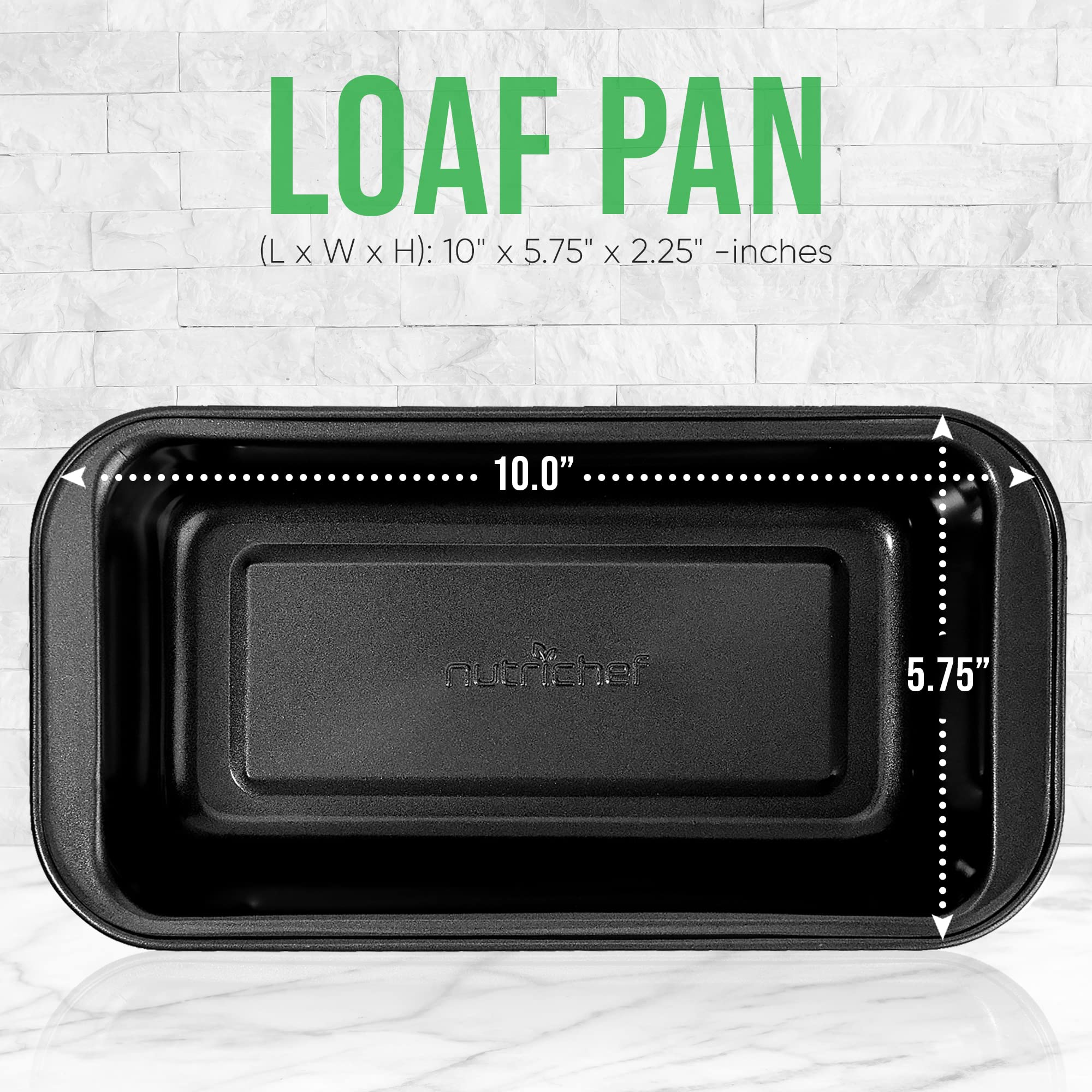 NutriChef 10" Non-Stick Loaf Pan - Premium Carbon Steel, Dishwasher Safe, Black