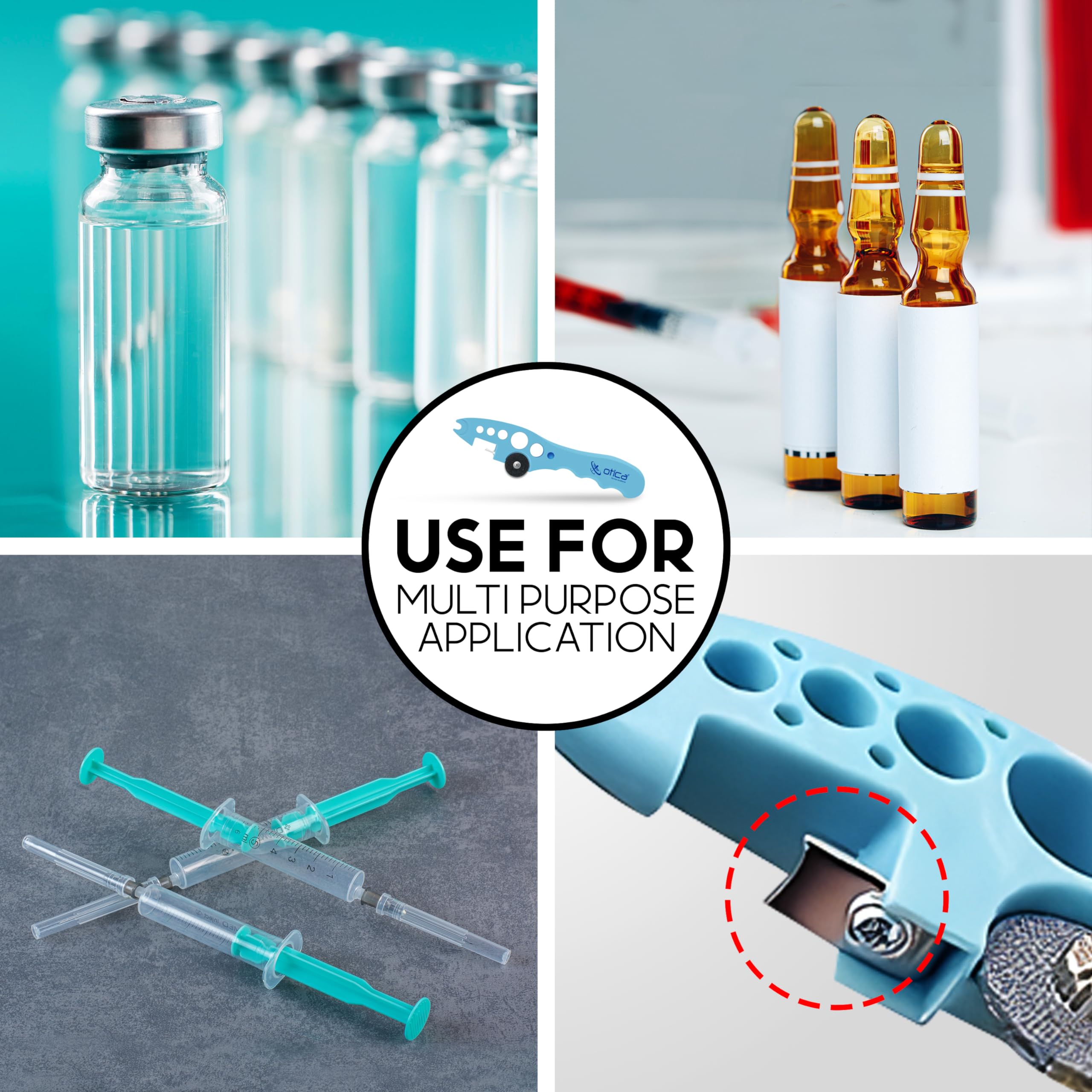 OTICA Ampoule Cutter for Doctors Nurse, Glass Bottle Cap Remover Cutter Ampule Breaker for Hospital and Clinic (Blue)