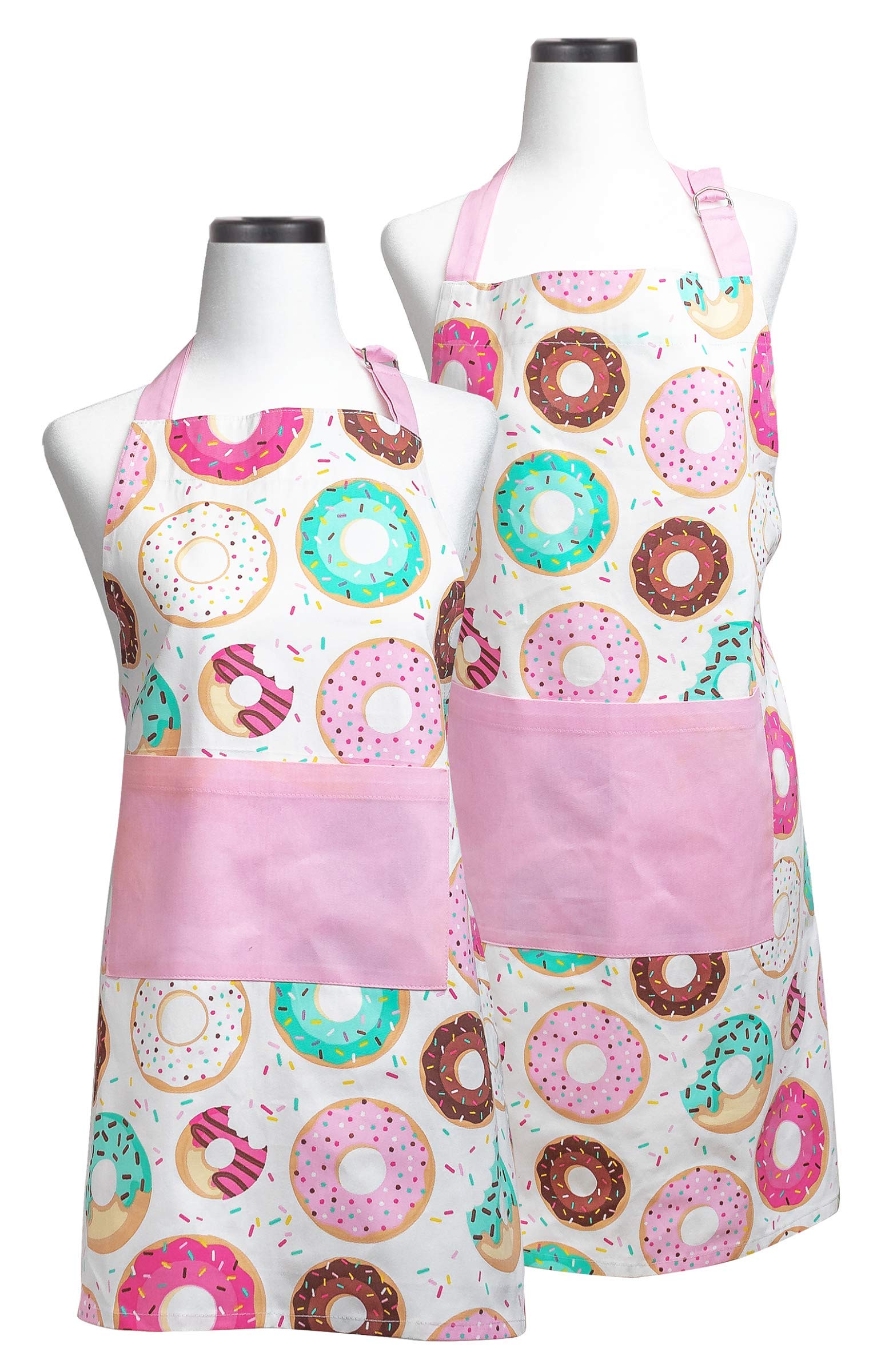 Handstand Kitchen Mother and Daughter 100% Cotton Whimsical Print Apron Set - Donut Shoppe