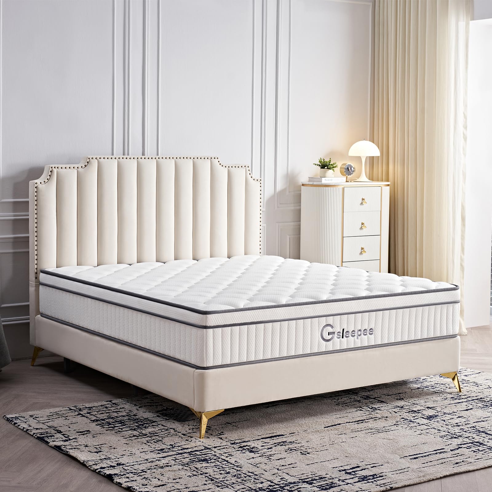 Gsleepee Queen Size Mattress, 10 Inch Gel Memory Foam Mattress, Individually Inner Spring Hybrid Mattresses, Medium Firm Fibergl