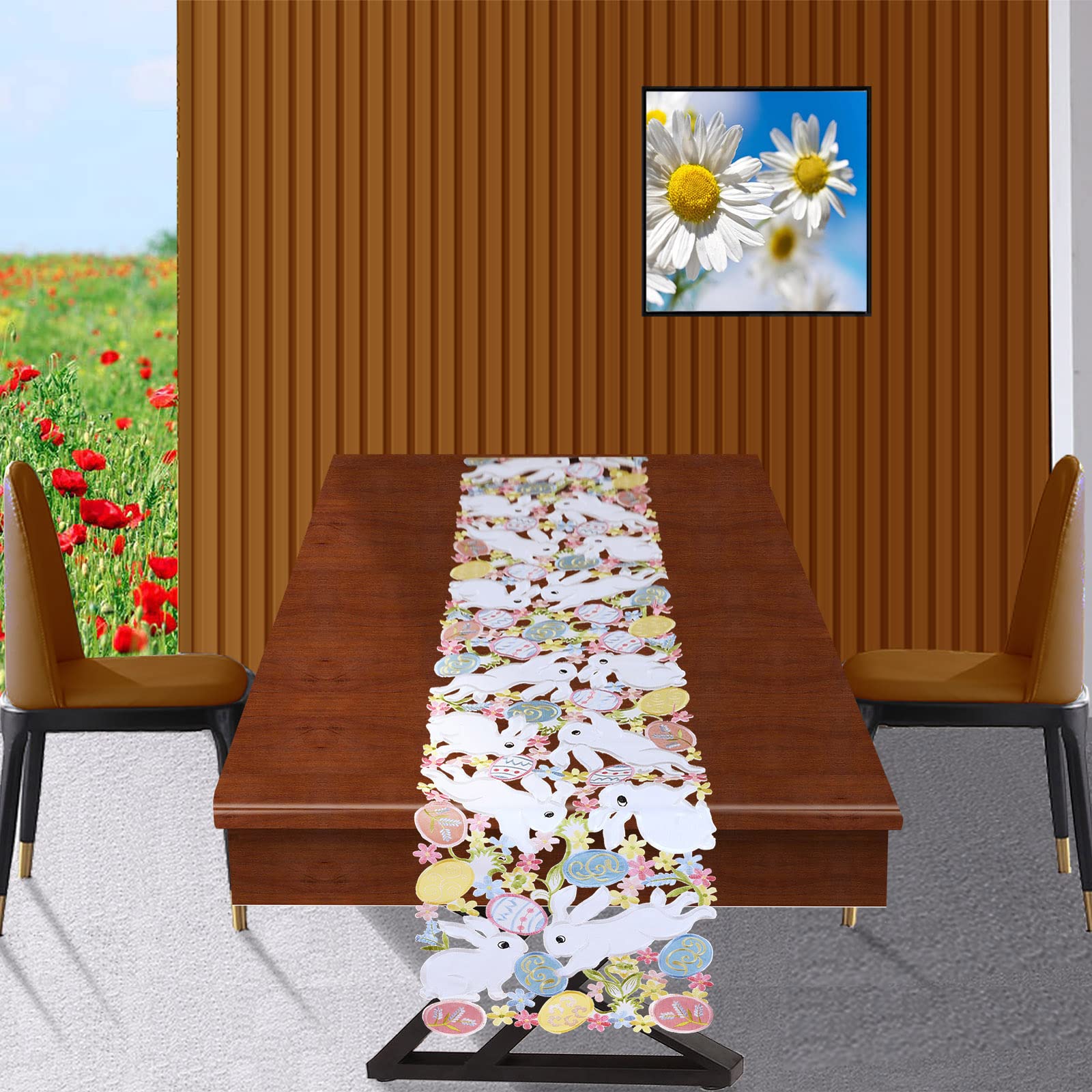 Simhomsen Embroidered Bunny And Colorful Eggs Table Runners For Easter Holiday Or Spring Season (14 X 68 Inches)