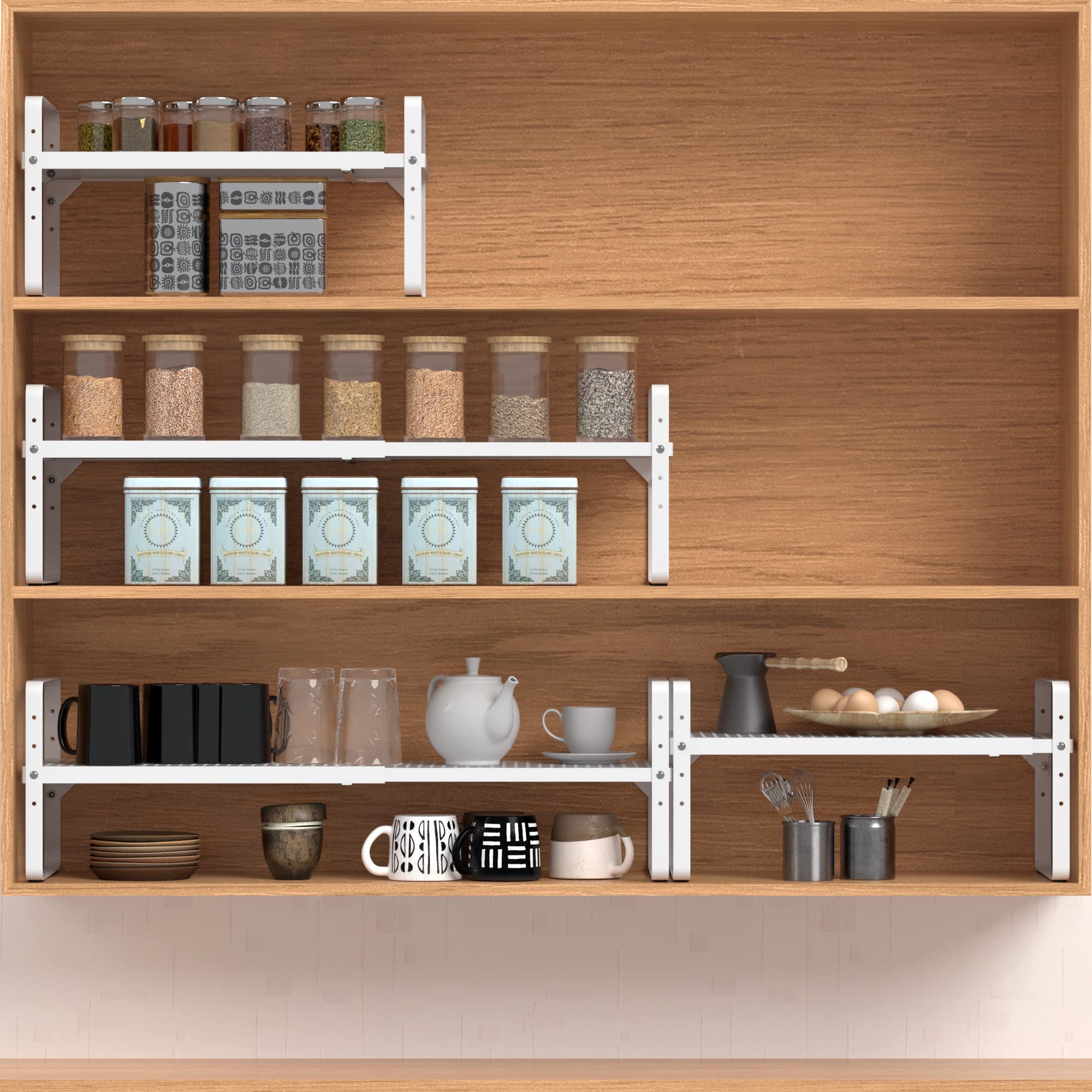 Expandable Cabinet Shelf Organizer Adjustable Metal Spice Rack Stackable Freestanding Counter Storage Shelves For Kitchen Cabine