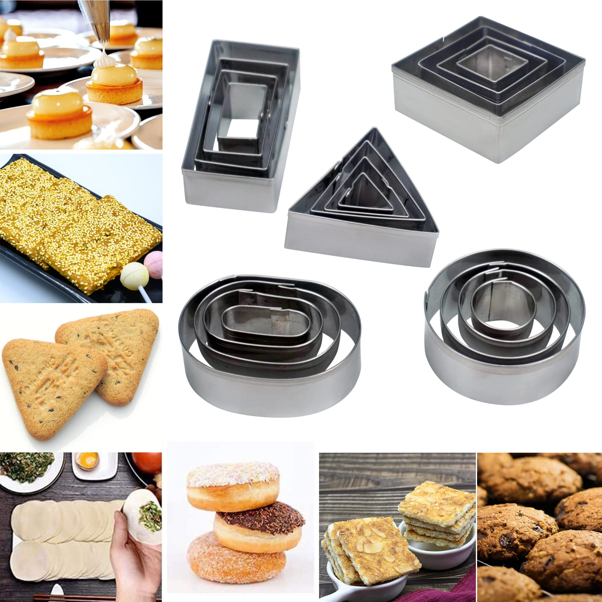 2WDECOR 20 Pcs Mini Geometric Metal Cookie Cutters Set - Stainless Steel Baking Molds in Silver for Fun Kids' Holiday Parties