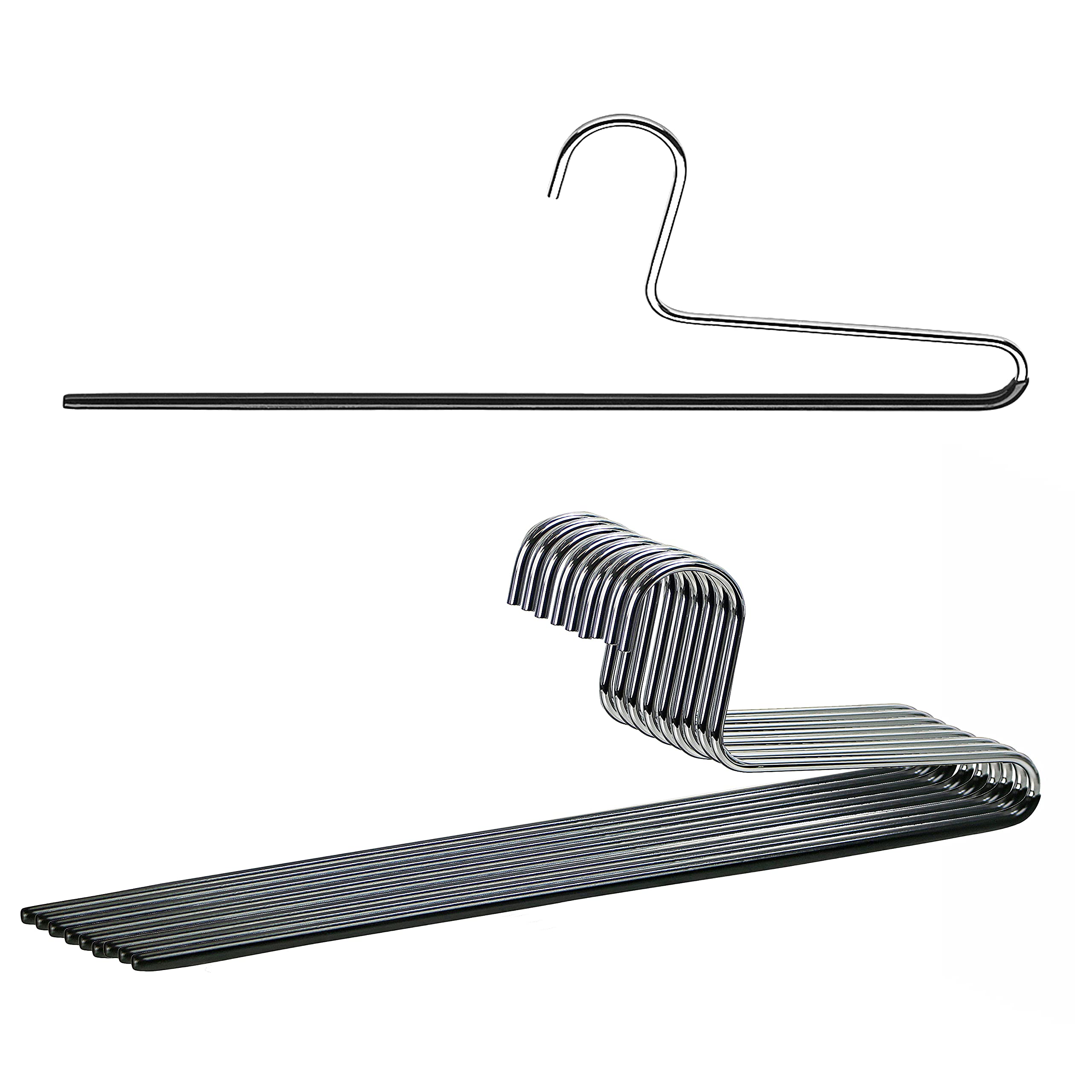 Mawa By Reston Lloyd Trouser Series Non-Slip Space-Saving Clothes Hanger With Single Rod For Pants, Style Kh/1, Set Of 10, Black