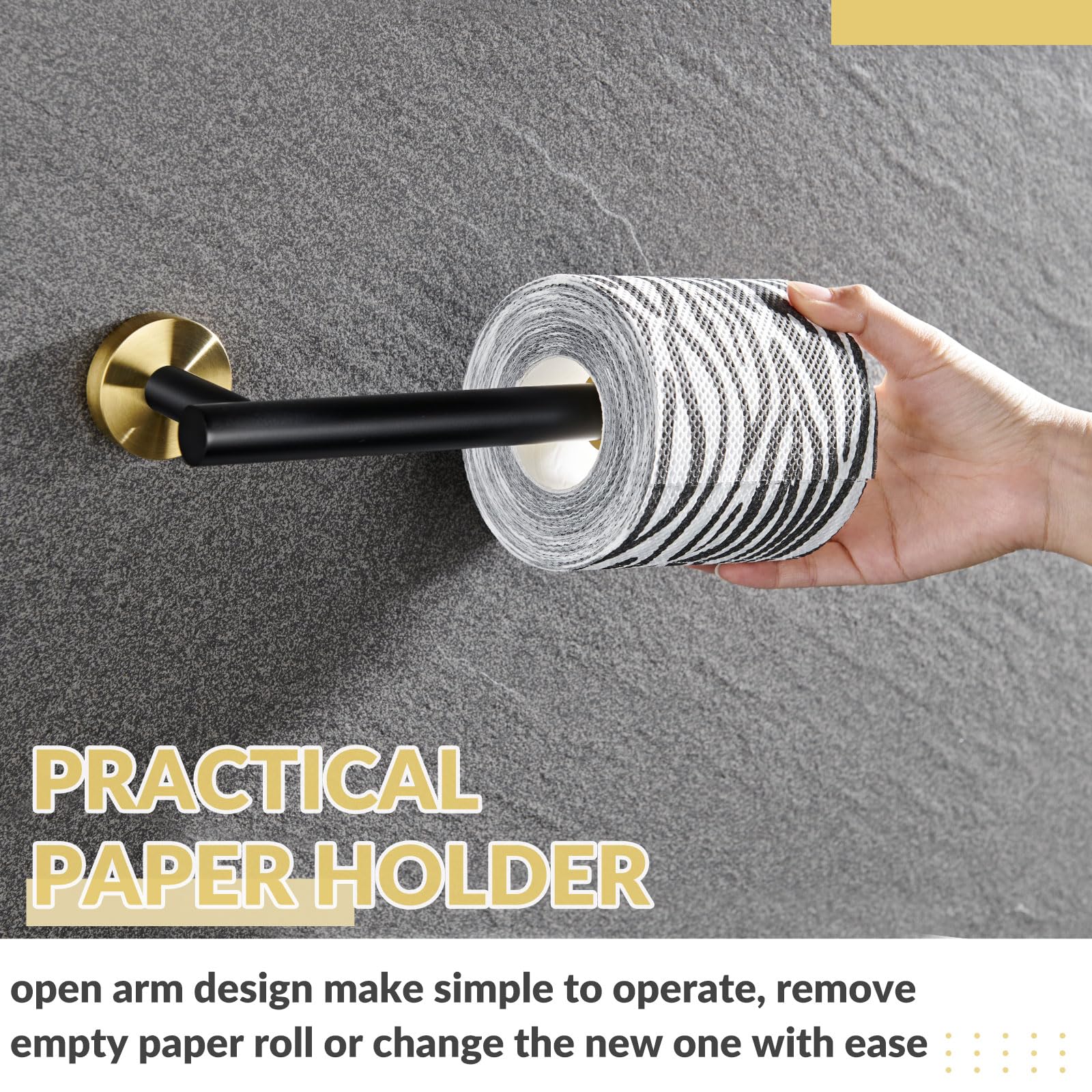 Toilet Paper Holder  APLusee Stainless Steel Half Open Round Tissue Roll Hanger  Bathroom Kitchen Wall Storage (Black & Gold)