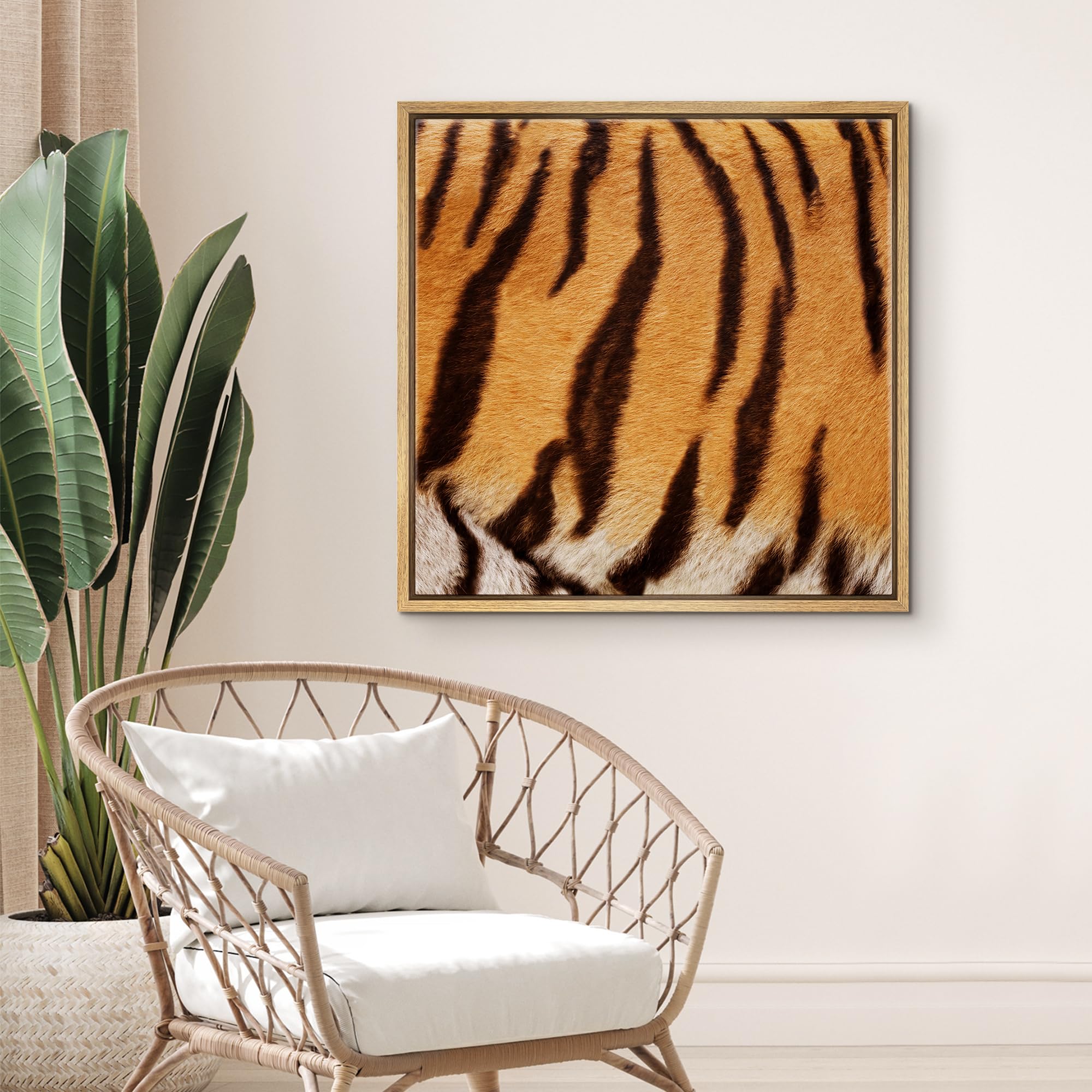 Wall26 Framed Framed Canvas Prints Wall Art Framed Framed Canvas Prints Wall Art - Tiger Fur/Skin Texture - 24''X24'' Natural