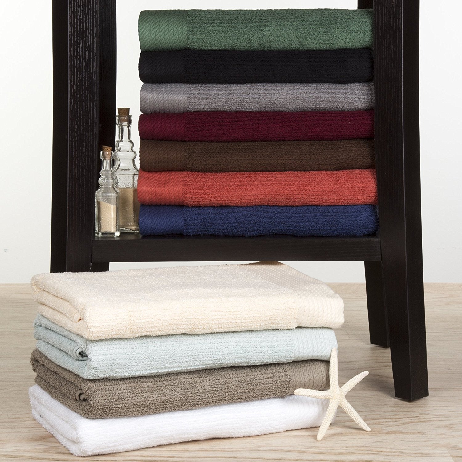 Bedford Home Ribbed Cotton 10 Piece Towel Set - White