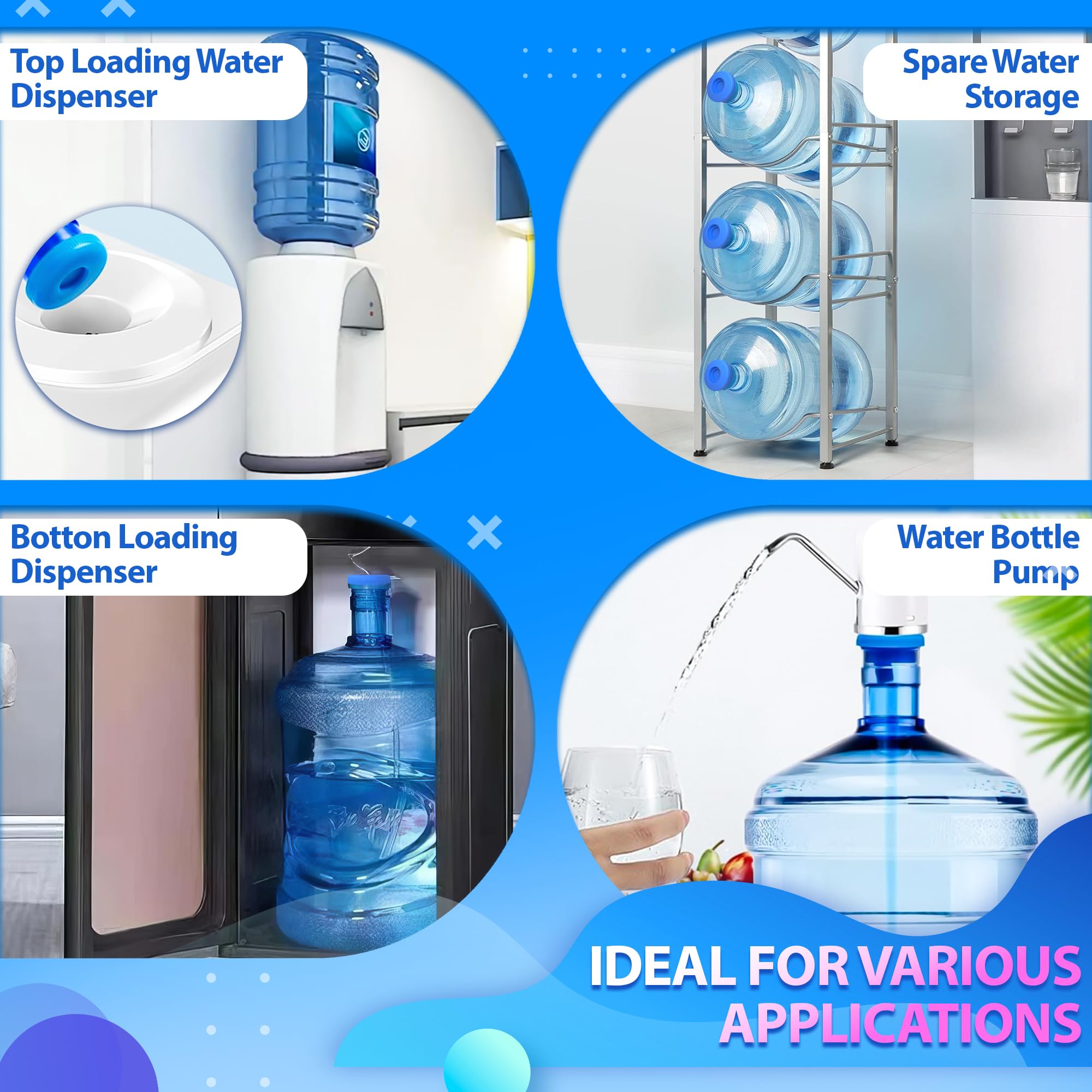 4Pcs 5 Gallon Water Jug Cap - Silicone Spill Stopper Water Jug 5 Gallon Water Bottle Replacement Lid Spill Guard Water Bottle Ca