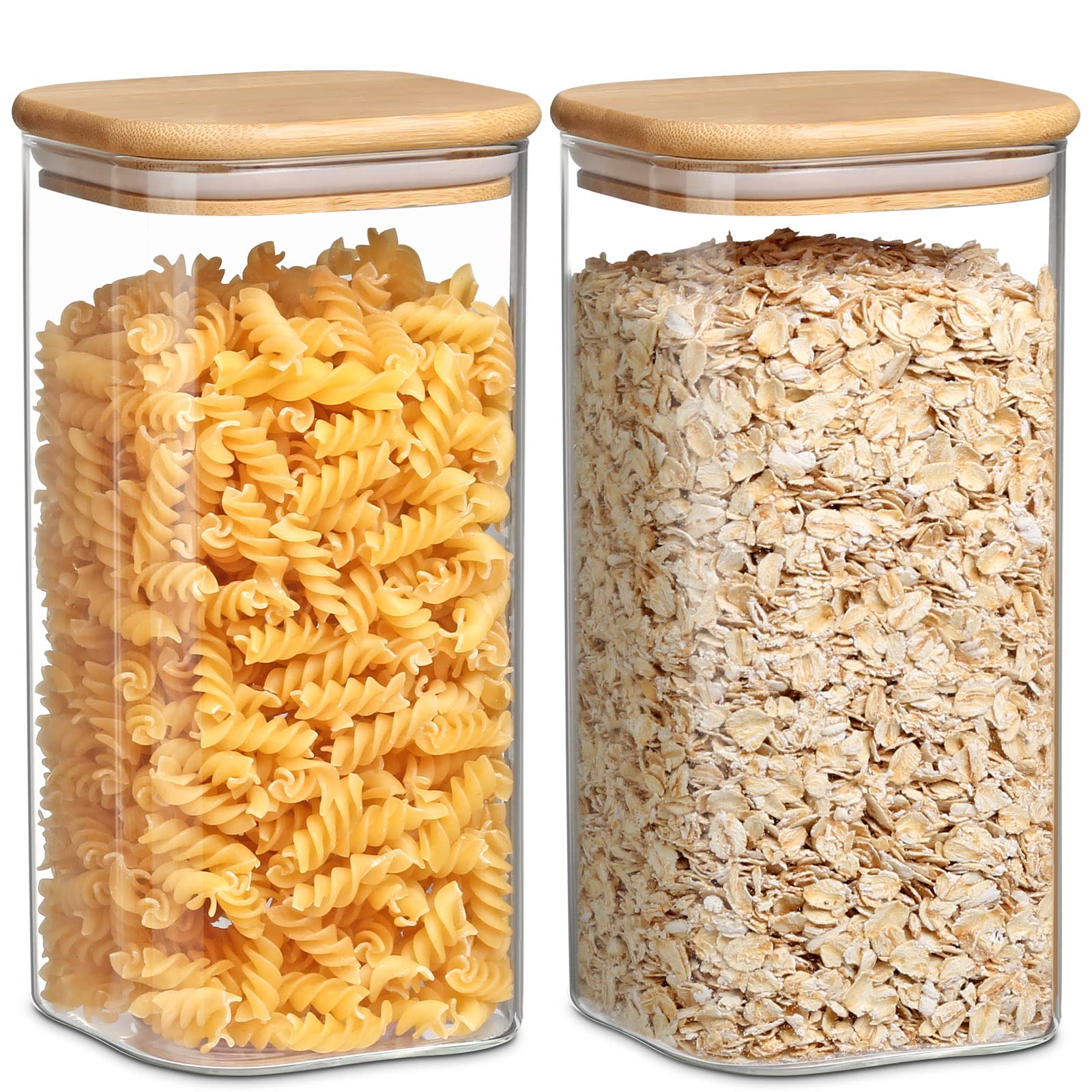 Yueyee Glass Containers With Lid,Glass Storage Jar With Bamboo Lids Transparent Glass Jars With Lids For Pasta Rice Flour Cereal