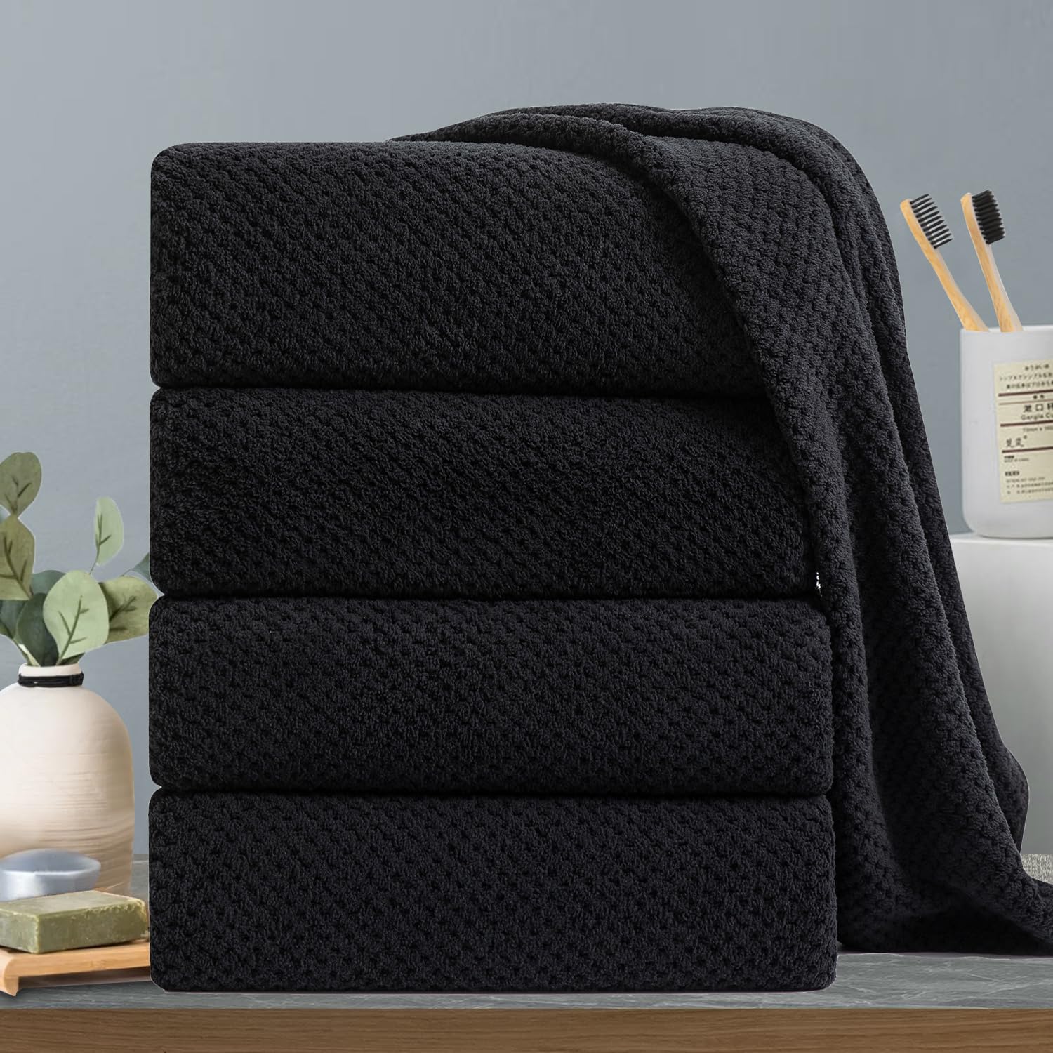 Black Bath Towels Set 35X70 Inches - Luxury 600 Gsm Oversized Bath Sheet Towel,Extra Large Microfiber - Quick Dry,Highly Absorbe