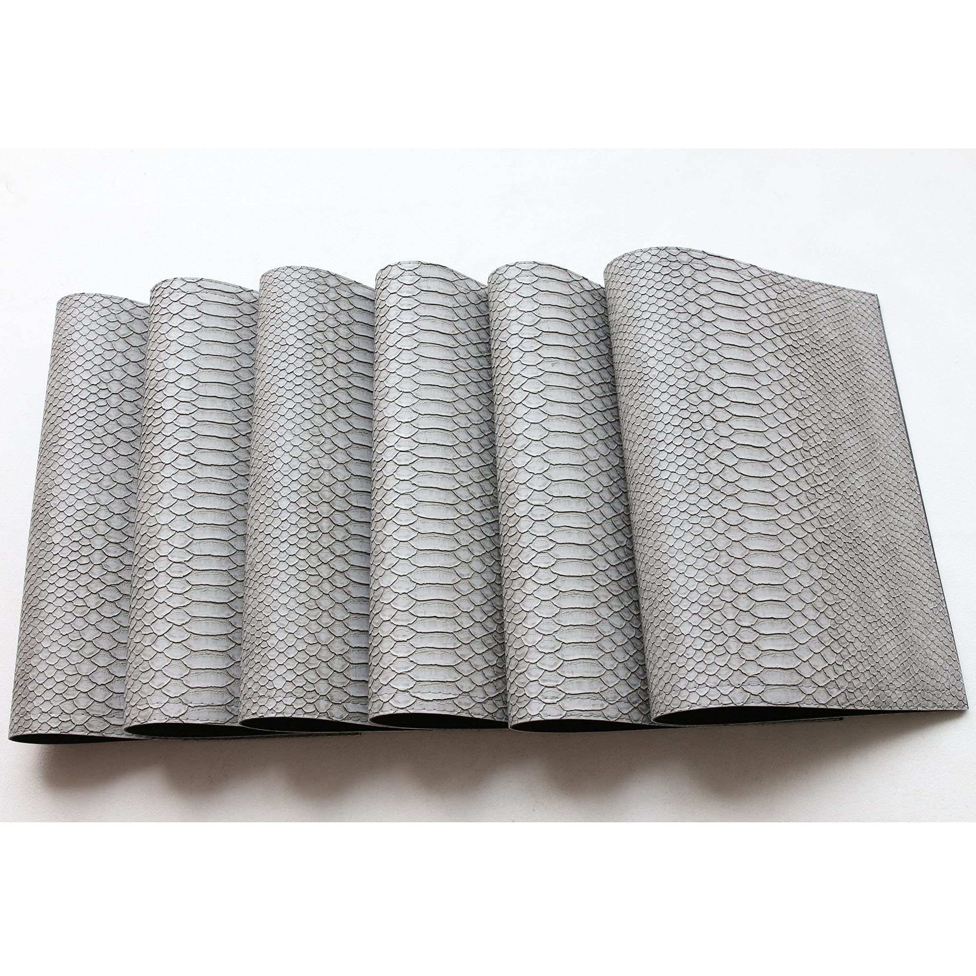Wintop Faux Leather Placemat, 12''X17.5'', Set Of 6, Crocodile Gray