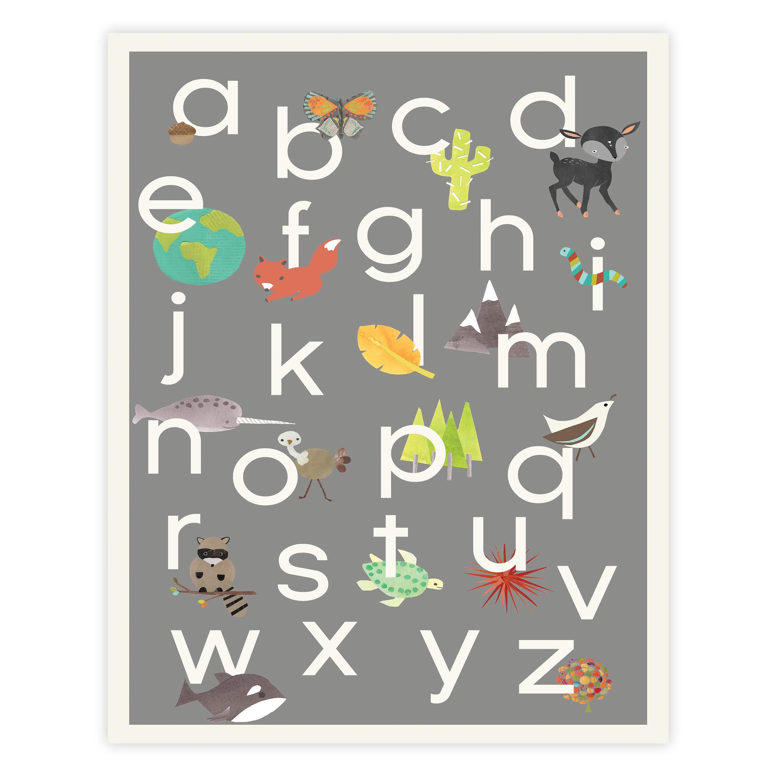 English Alphabet Children 'S Wall Art Print 11X14, Nature Themed, Our World In Grey, Nursery Decor, Kid 'S Wall Art Print, Kid '