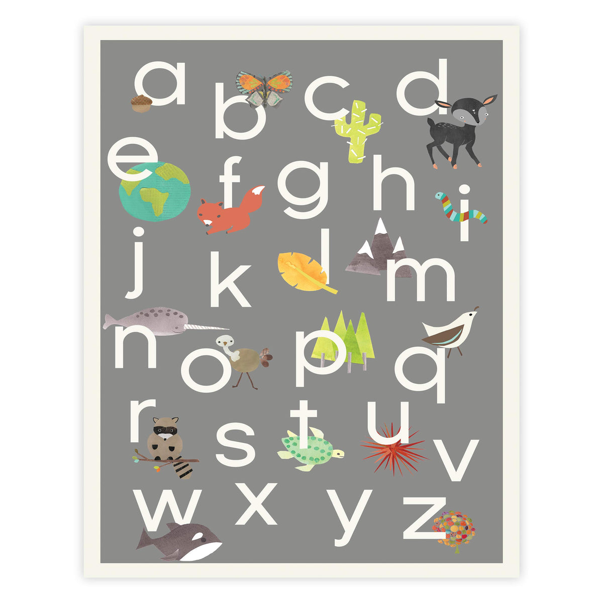 English Alphabet Children 'S Wall Art Print 11X14, Nature Themed, Our World In Grey, Nursery Decor, Kid 'S Wall Art Print, Kid '