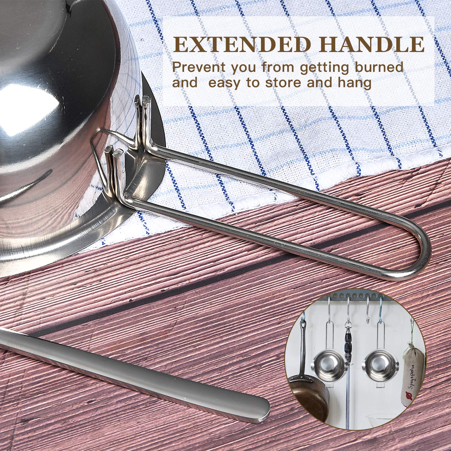 Milkary 2 Pieces Stainless Steel Double Boiler Pot With 2 Metal Spoon, Chocolate Melting Pot For Melting Chocolate, Butter, Chee