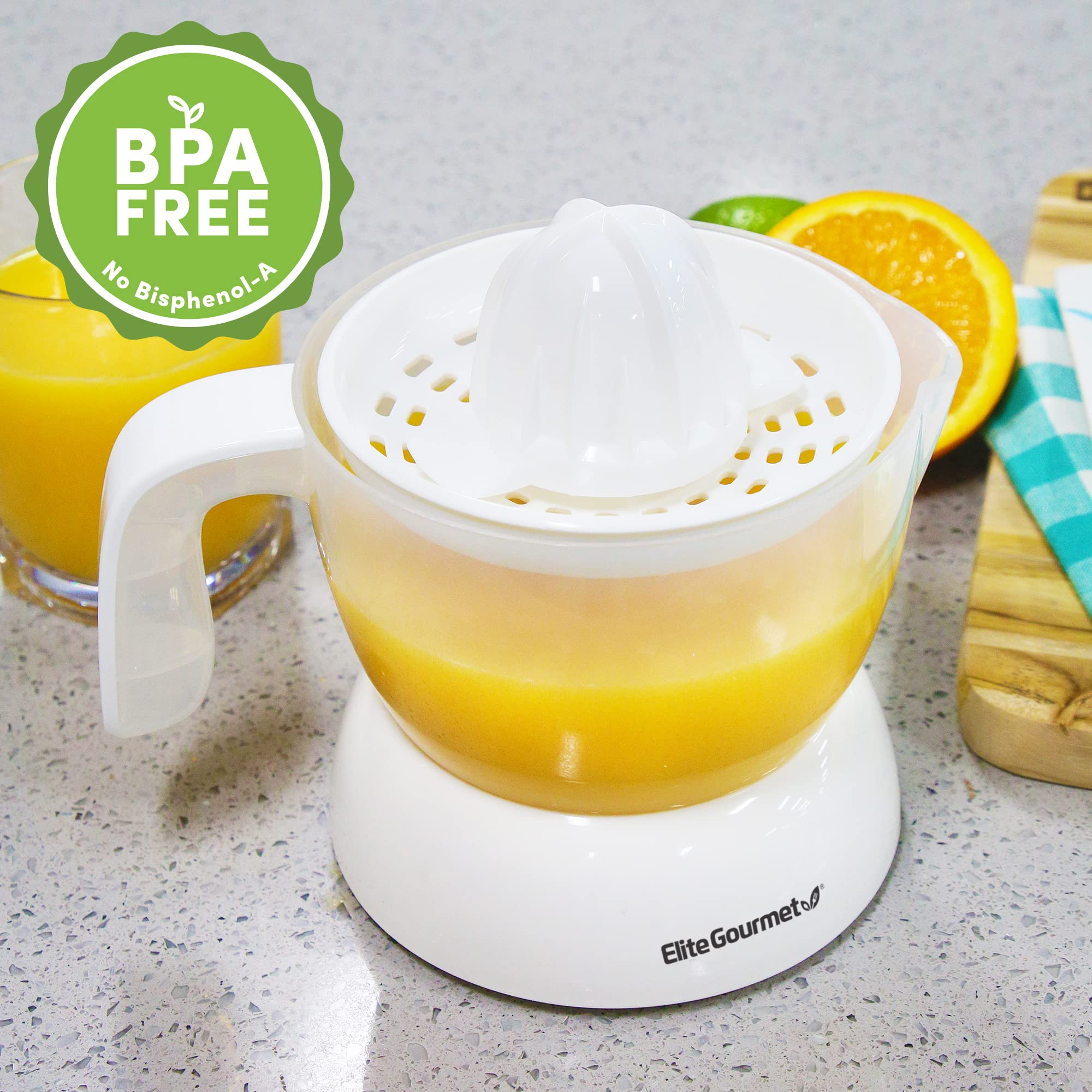 Elite Gourmet Ets-411 Bpa-Free Electric Citrus Juicer Extractor: Compact Large Volume Pulp Control Oranges, Lemons, Limes, Grape