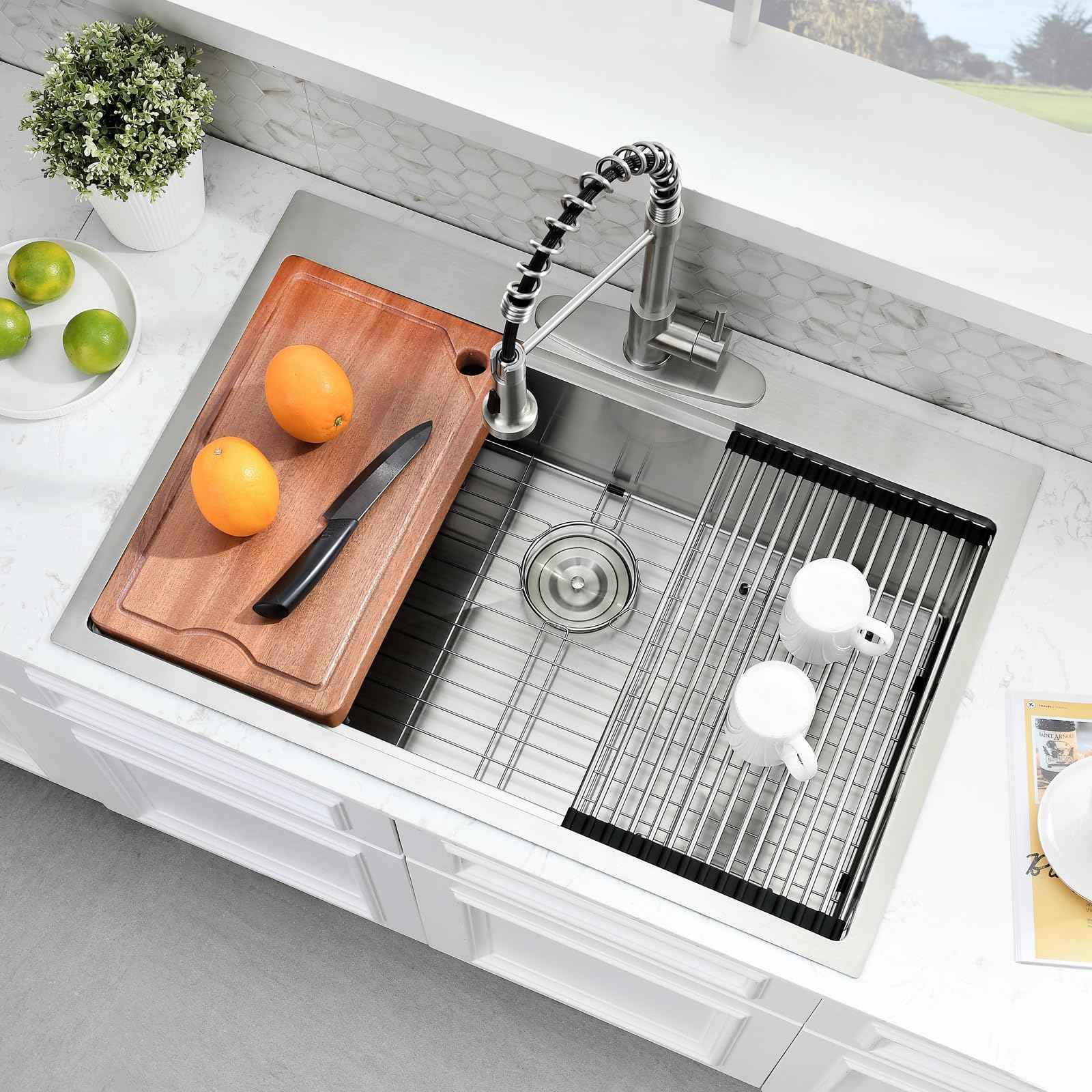 33 Inch Drop In Kitchen Sink Workstation-Somrox 33    22 Kitchen Sink Drop In Workstation Sink 16 Gauge Stainless Steel Kitchen