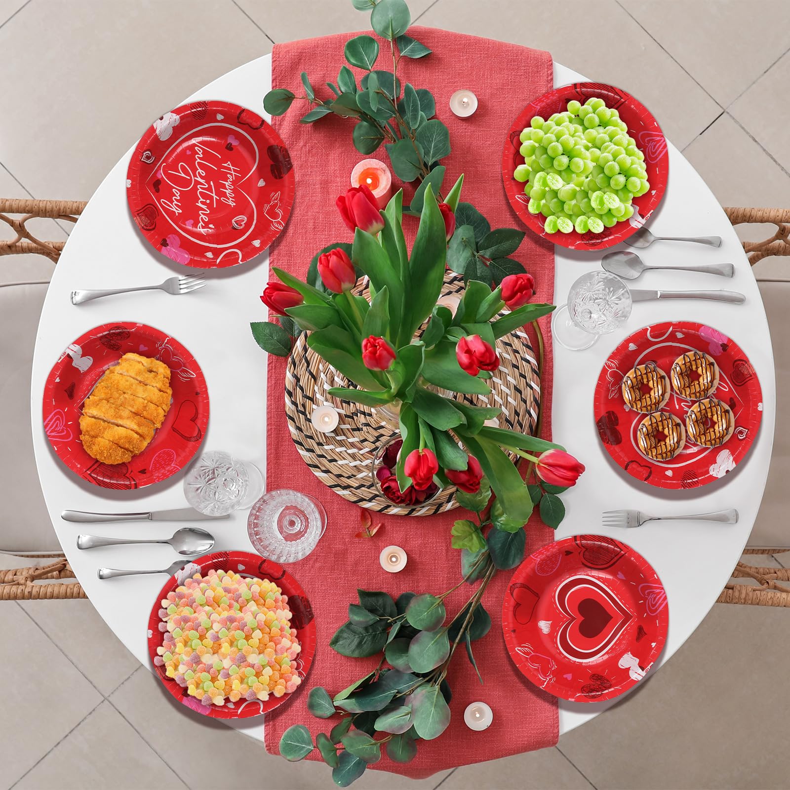 Gisgfim 50 Pcs 16 Oz Valentine'S Day Bowls Party Supplies Disposable Valentine'S Day Snack Bowls Red Heart Paper Dessert Bowls D