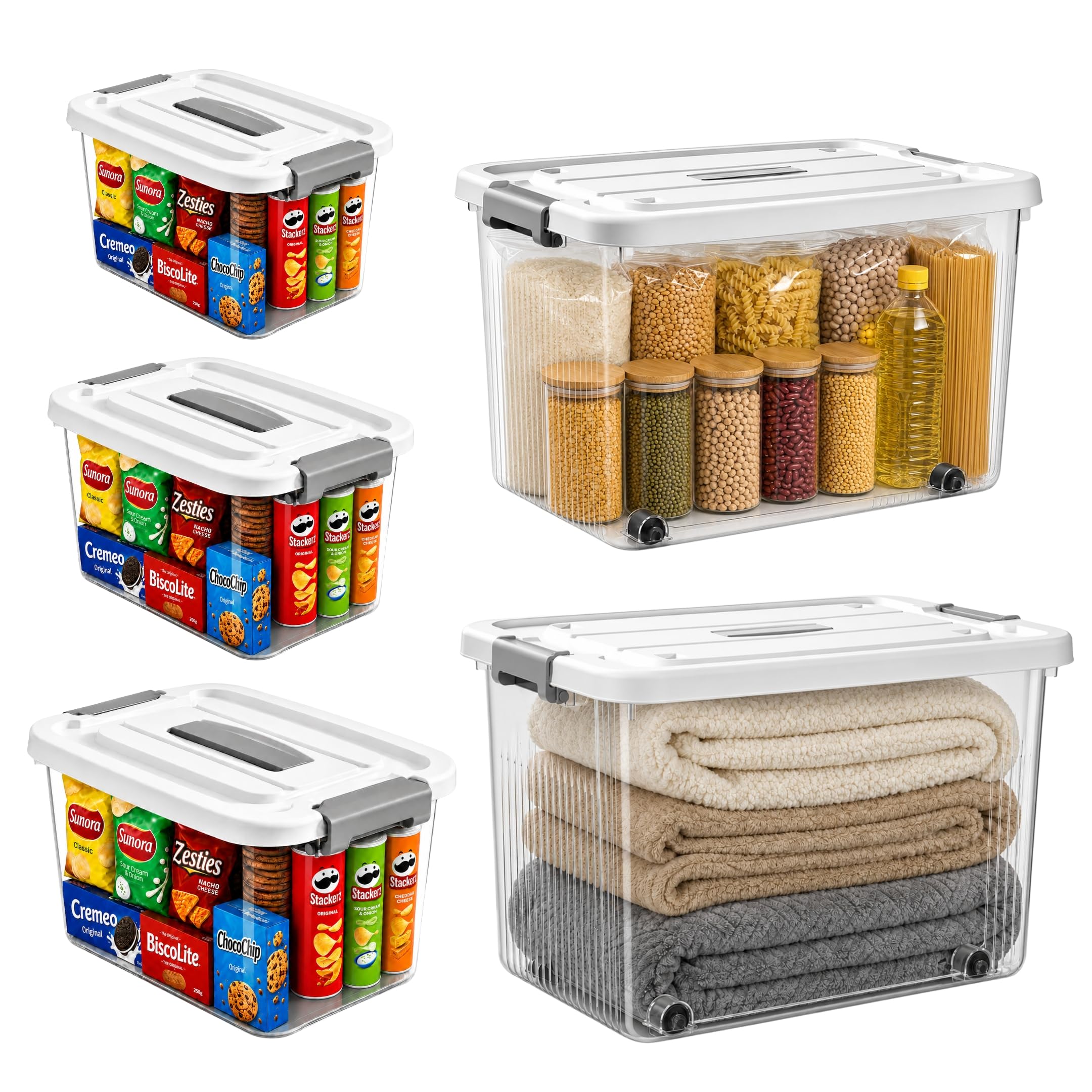 Hoopvool Clear Storage Container Box, Stackable Storage Bin With Lid, Plastic Container With Heavy Duty Latches To Organize, Whi