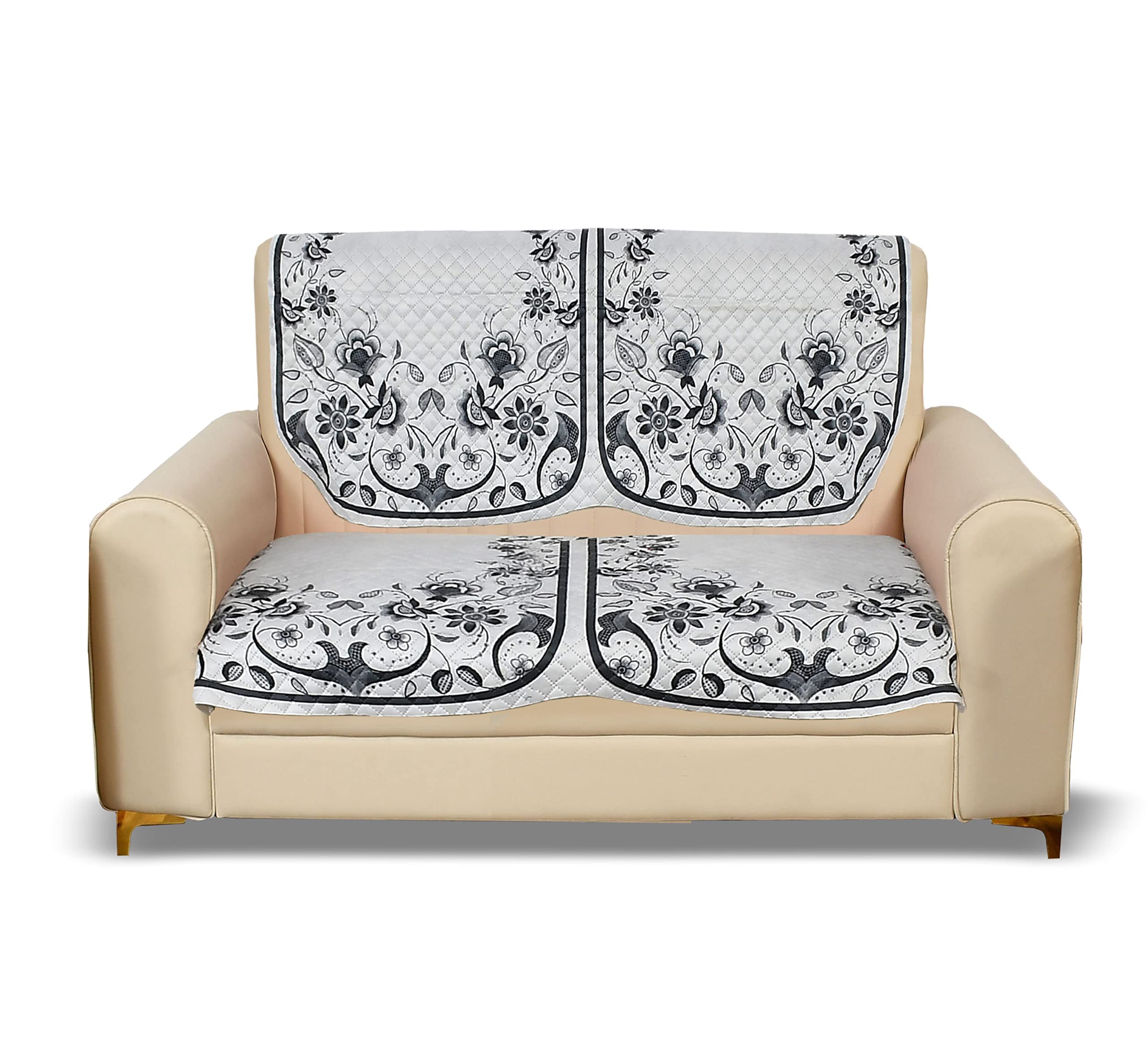 Yellow Weaves 2 Seater Quilted Sofa Chair Cover, Floral Design, Seat & Back Cover, Color - Grey