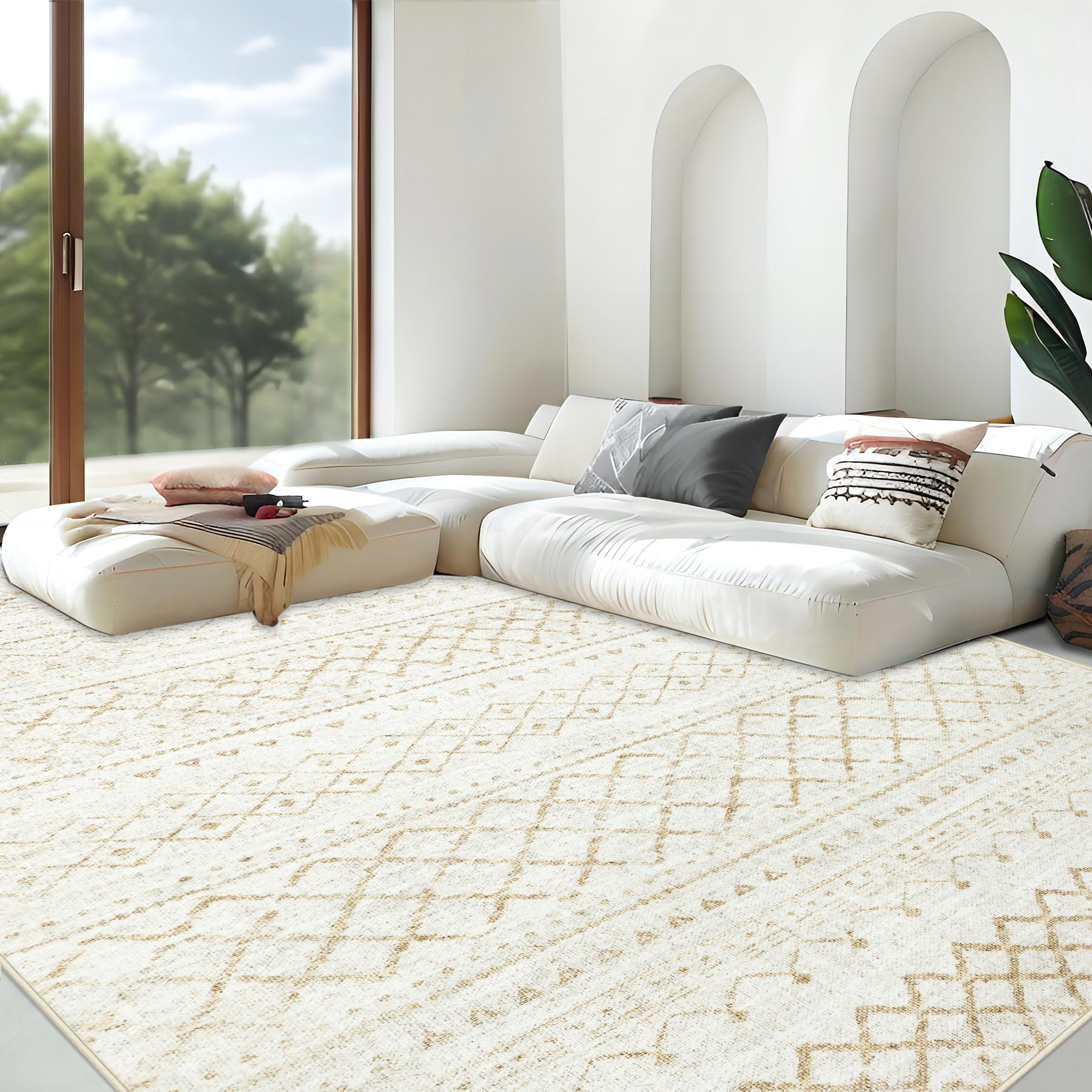Area Rug Living Room Rugs 8x10 - Large Soft Boho Geometric Rugs, Non-Slip Foldable Washable Rugs Non Shedding Morden Indoor Floo