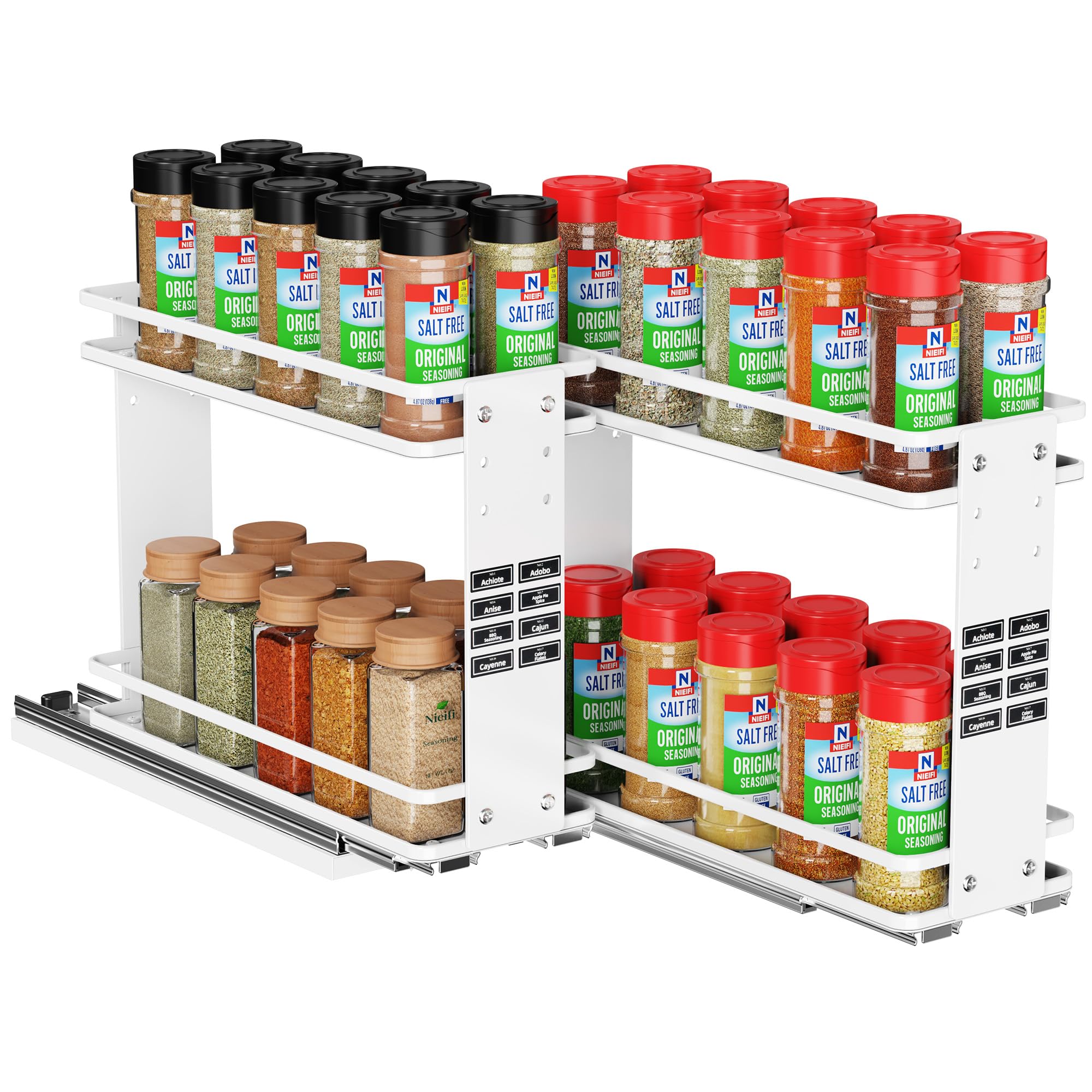 Nieifi Pull Out Spice Rack Organizer, 2 Tiers, White