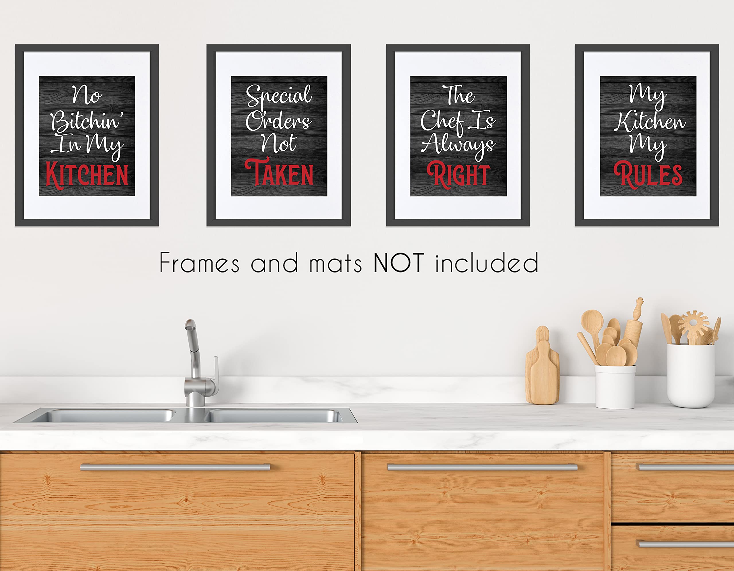 A Luxehome Red Black And White Woodgrain Retro Vintage Inspirational Rules Wall Art For Dining Room Kitchen Cafe Restaurant Deco