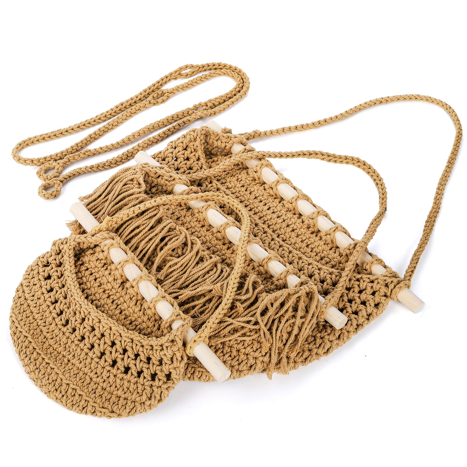 Lawei 3 Tier Hanging Fruit Basket, Wall Hanging Vegetable Fruit Baskets Cotton Woven Storage Baskets For Organizing, Boho Wall B
