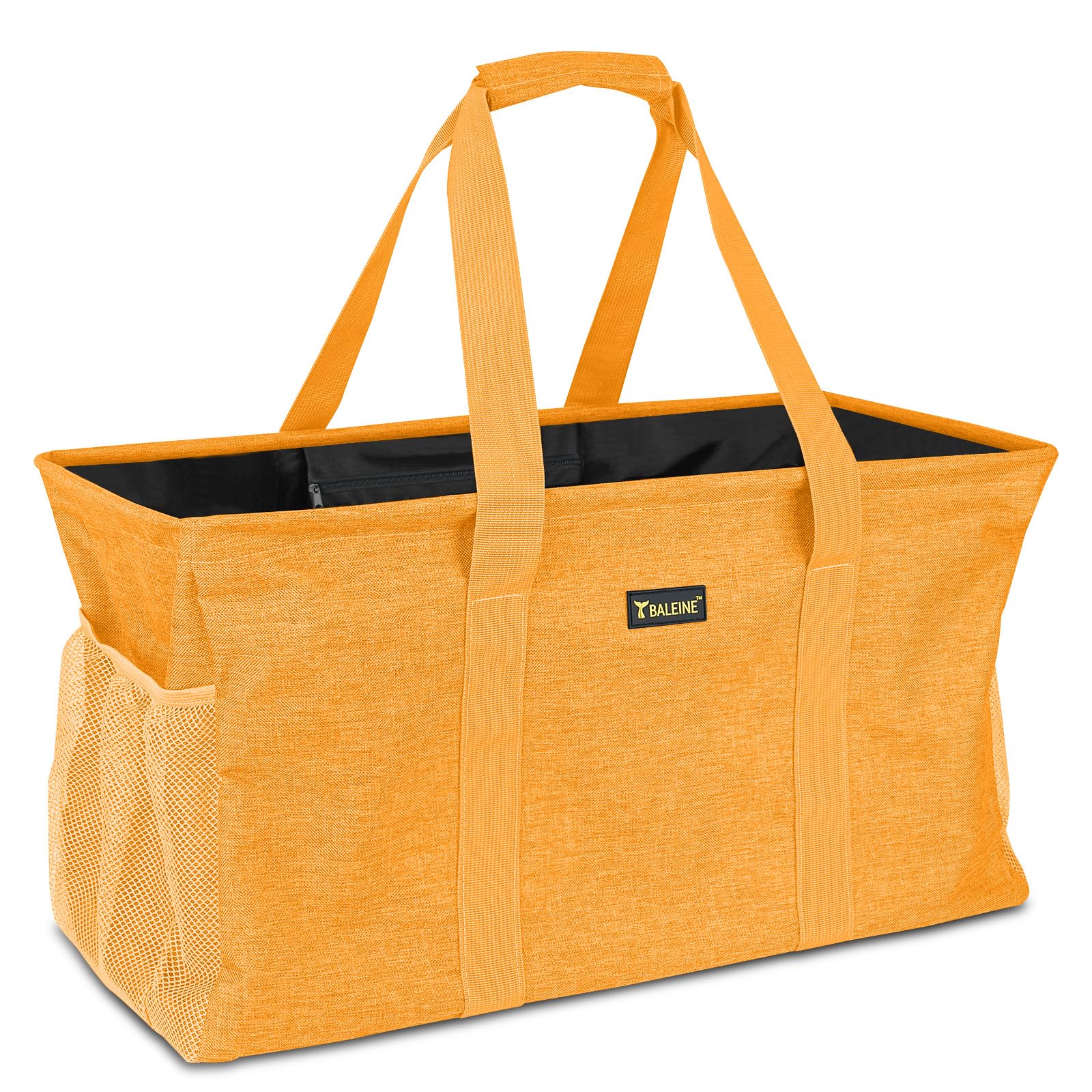 BALEINE Extra Large Utility Tote Bag with Reinforced Wire Frame, Reusable Grocery Bag for Shopping, Picnic (Yellow, 22x12x10
