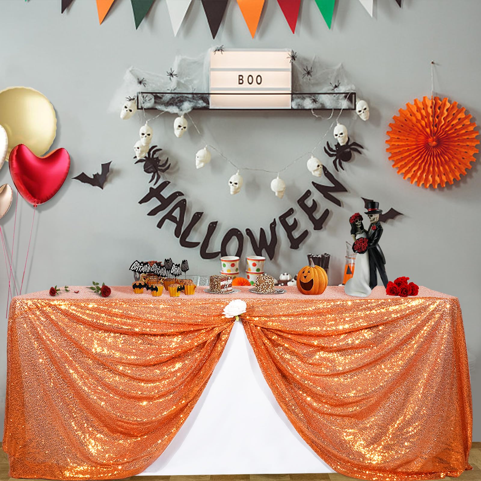 Partydelight Sequin Tablecloth 60X102 Inch Rectangle Orange Tablecloth Glitter Tablecloth For Party Baby Shower Halloween Decora