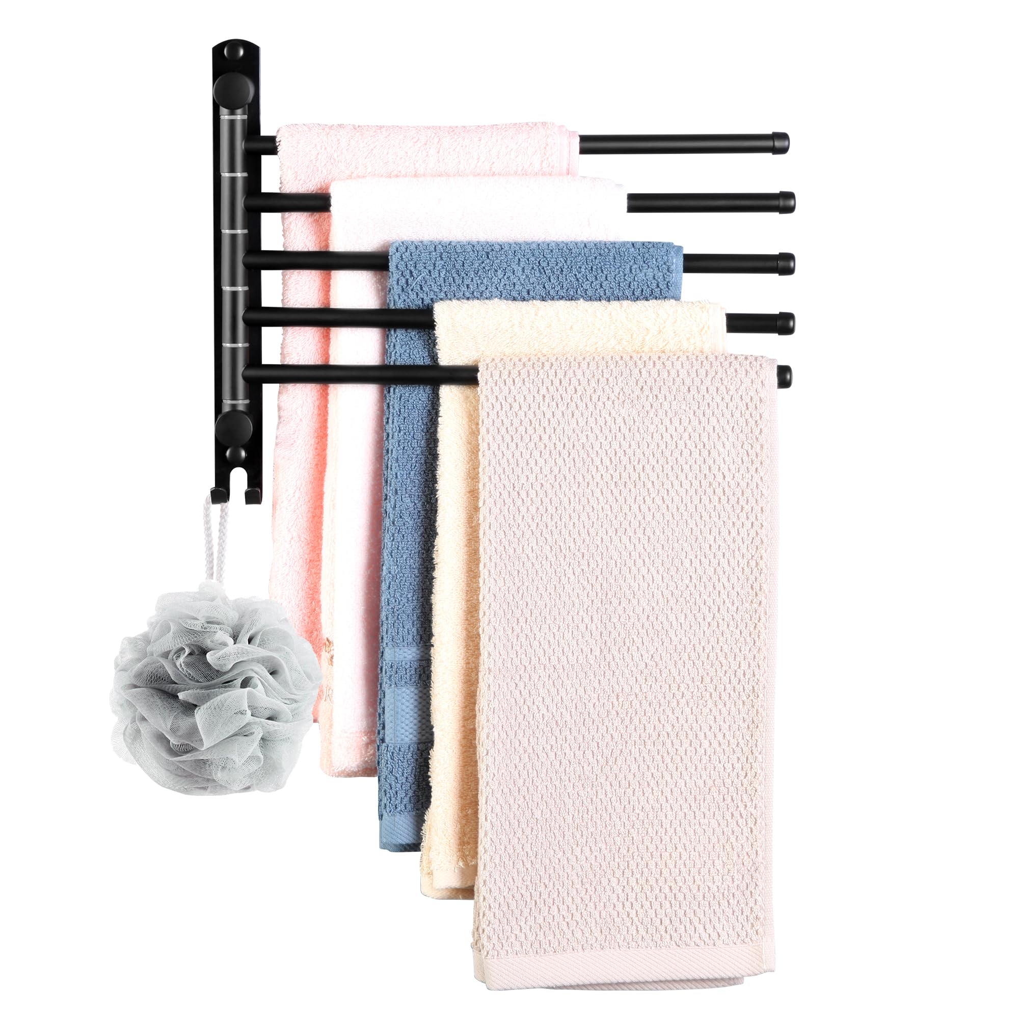 Swivel Towel Rack, Towel Bar With Wall Mounted 180 Rotation, 5 Arms Towel Hanger Sus 304 Stainless Steel, Space Saving For Kitch