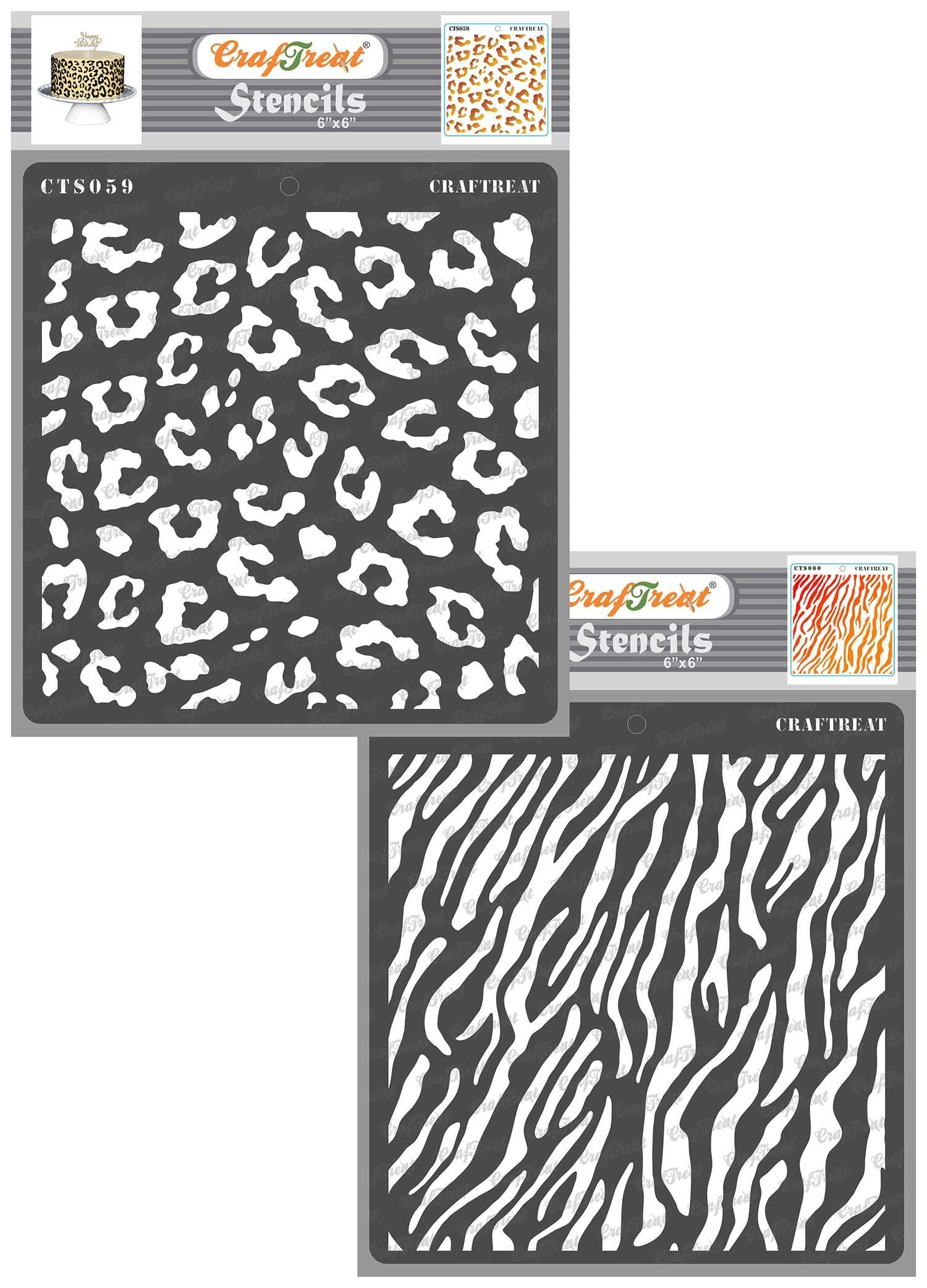 Craftreat Cheetah And Zebra Stencils For Painting On Wood, Canvas, Paper, Fabric, Floor, Wall And Tile - Cheetah Skin And Zebra
