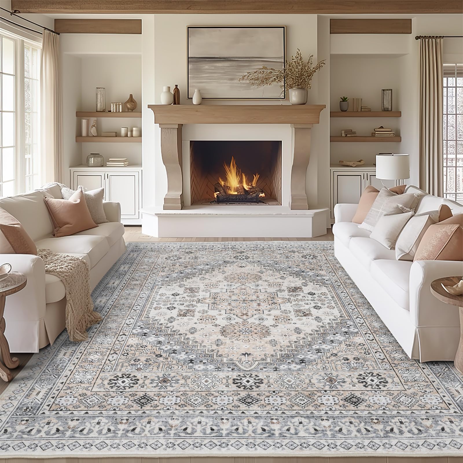 zesthome 10x14 Area Rugs,Stain Resistant Washable Rug,Ultra-Thin Rugs for Living Room,Bedroom,Non-Slip Backing Home Decor Large 