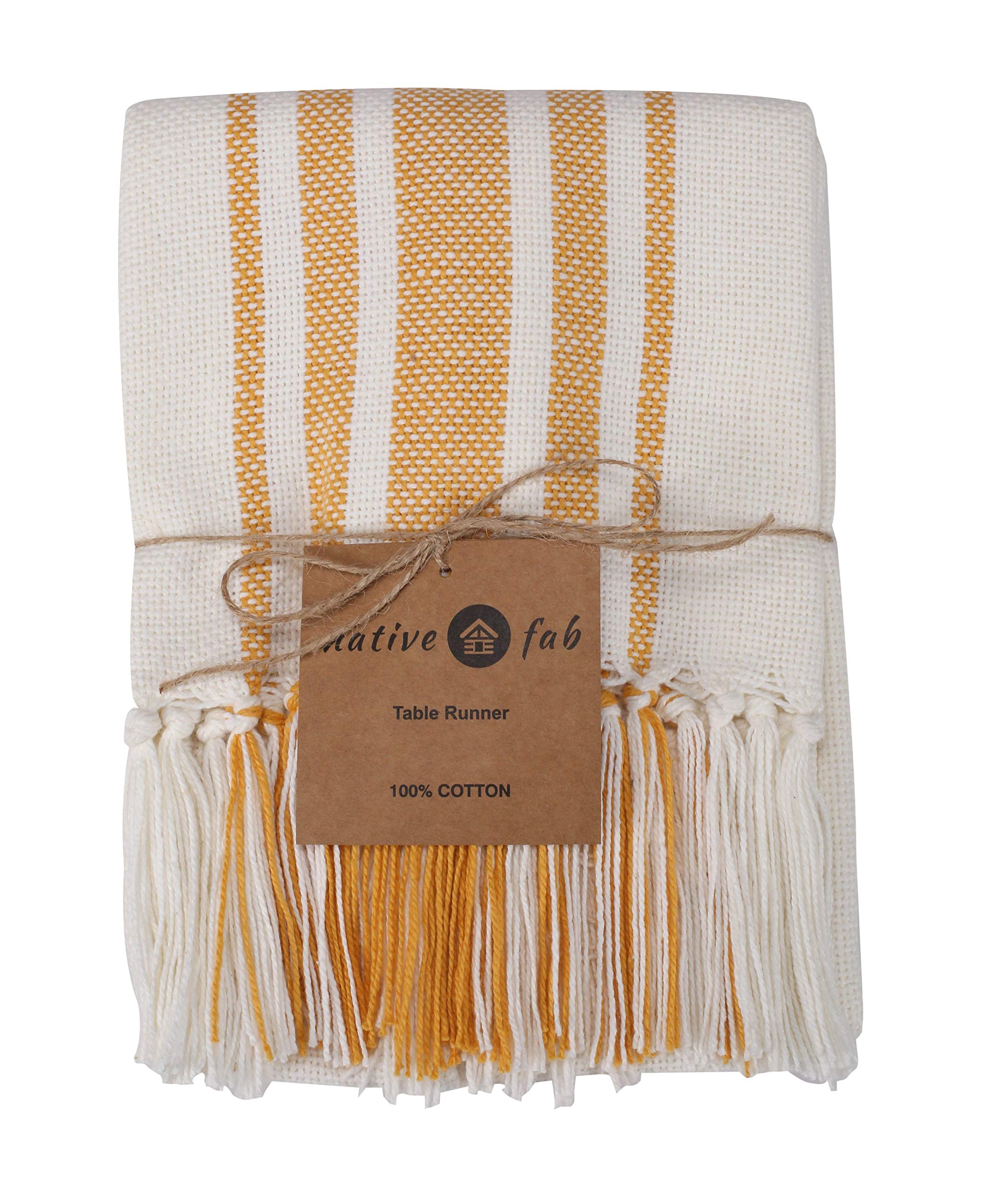 Native Fab Pure Cotton Table Runner Farmhouse 108 Inches Long - Wedding Table Runners With Fringes, Parties Rustic Bridal Shower