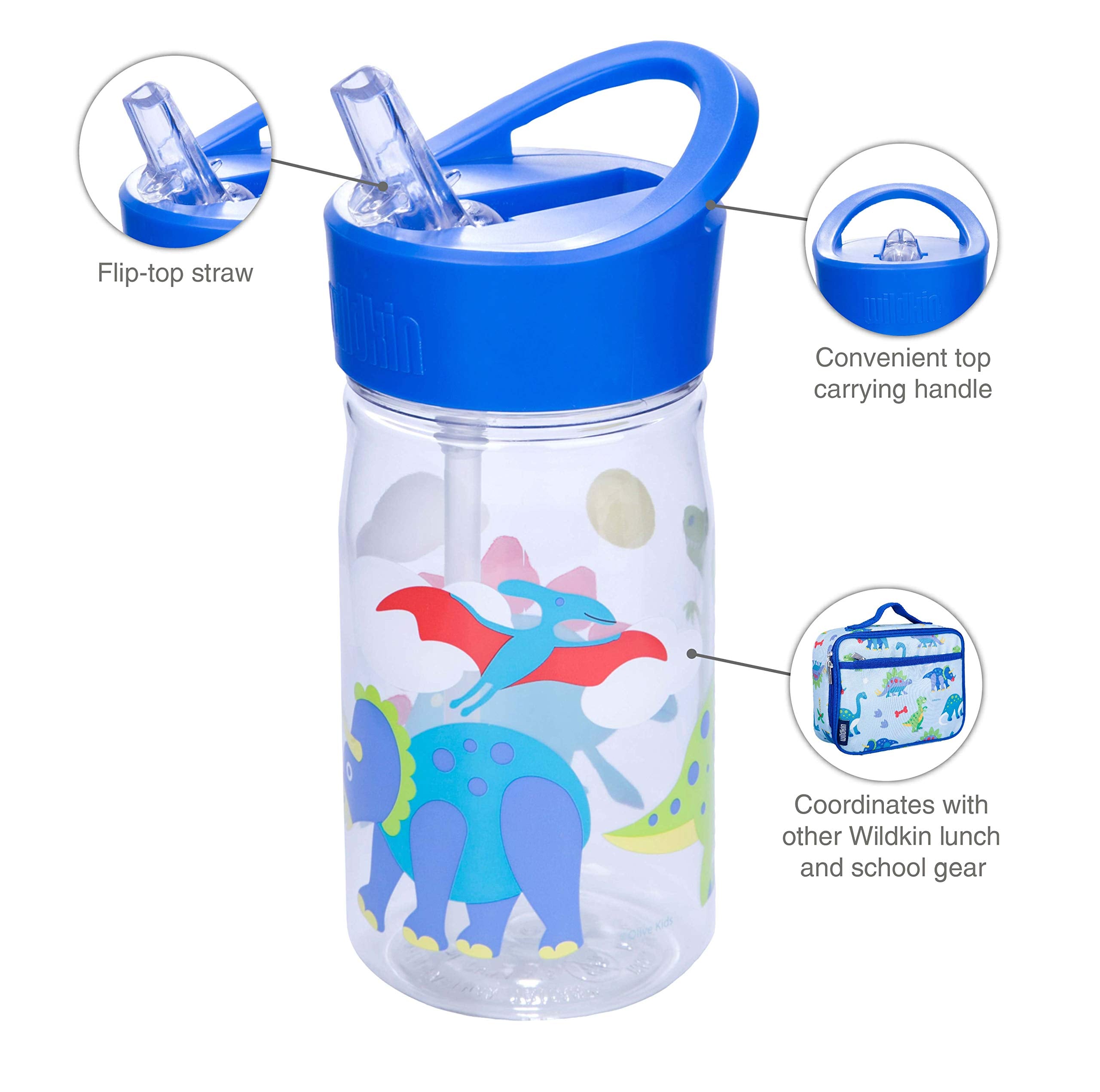 Wildkin Kids 16 Oz Reusable Water Bottle For Boys And Girls, Features Straw Top And Carrying Handle, Ideal Size For School Or Tr