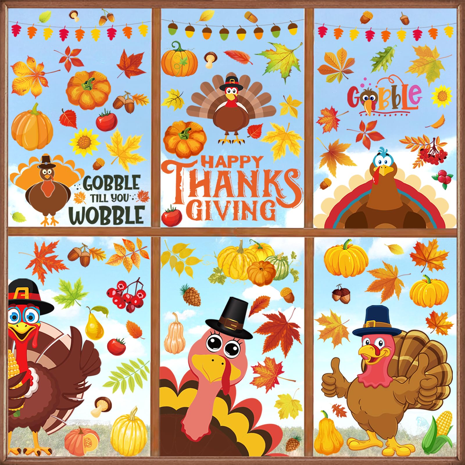 Thanksgiving Decorations - 10 Sheets 143 Pcs Thanksgiving Window Clings for Glass Window Fall Decorations Autumn Harvest Turkey 
